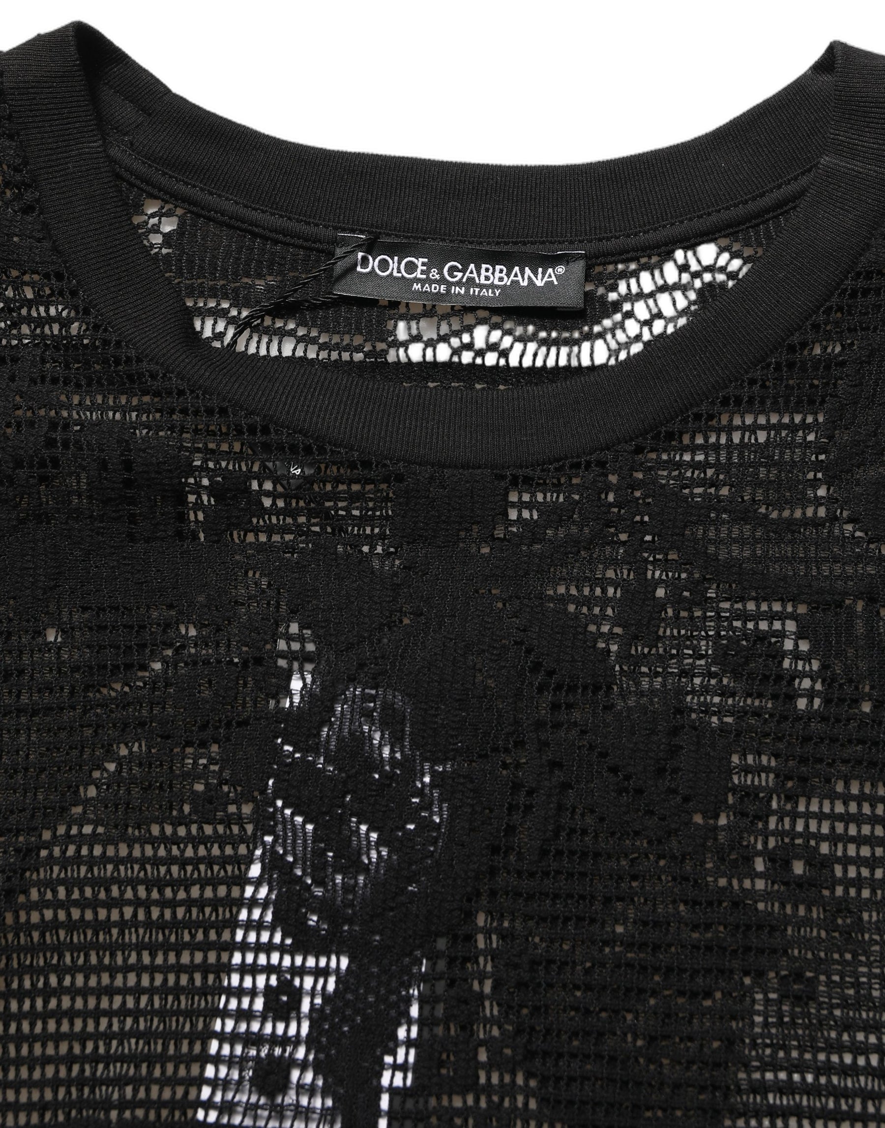 Dolce & Gabbana Black Cotton Floral Lace Crew Neck T-shirt | Regal Royce