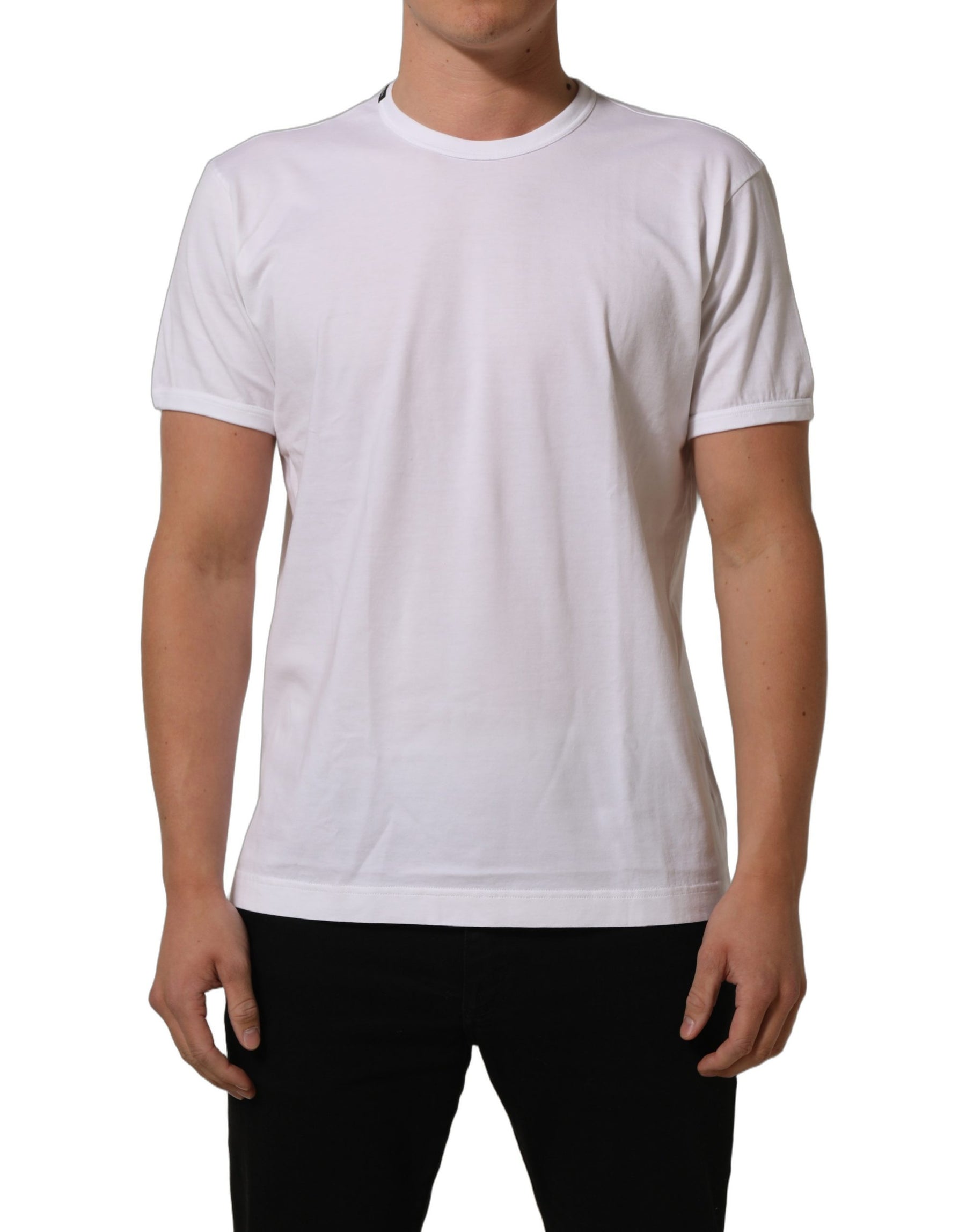 Dolce & Gabbana White Cotton Short Sleeves CrewNeck T-shirt | Regal Royce