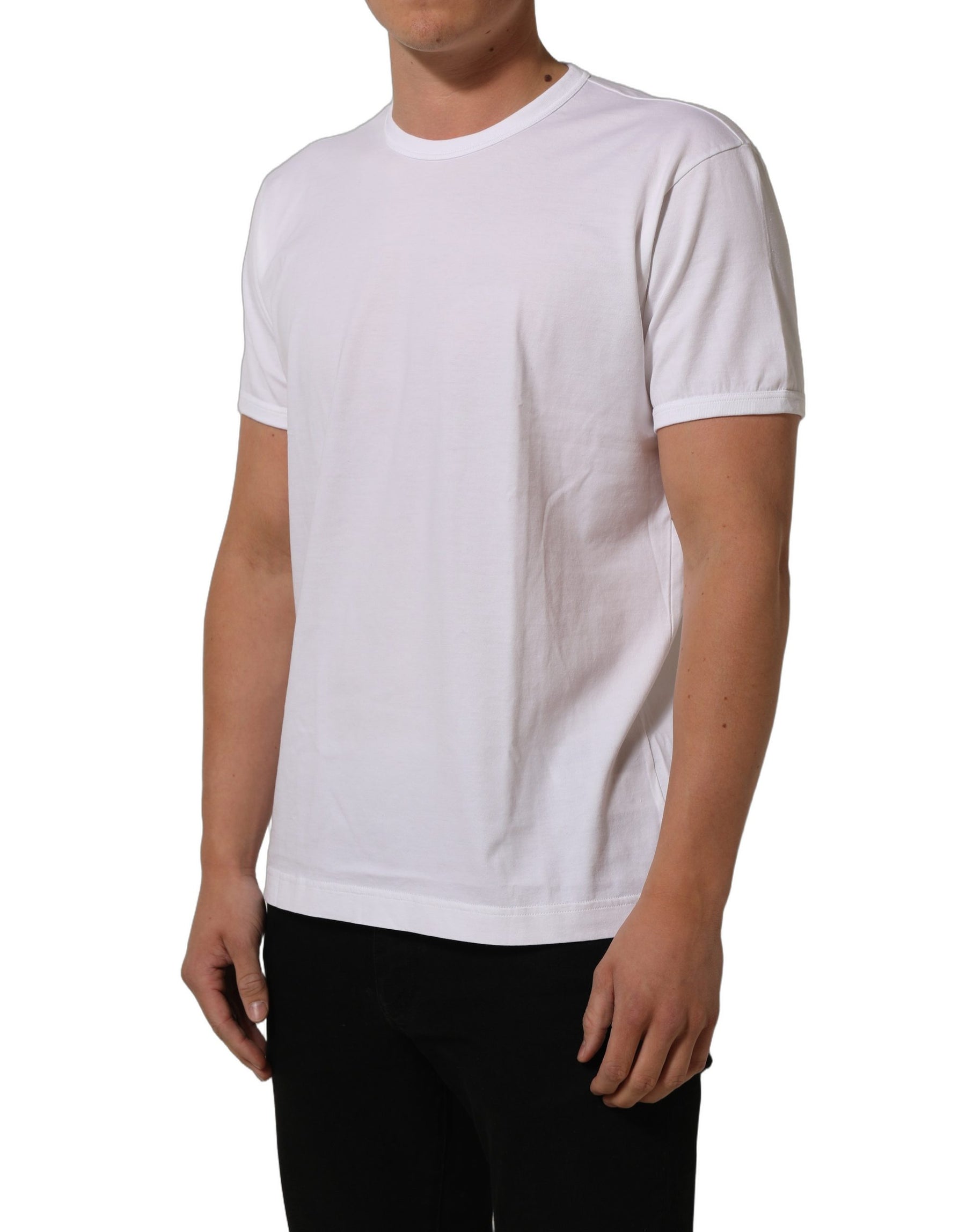 Dolce & Gabbana White Cotton Short Sleeves CrewNeck T-shirt | Regal Royce