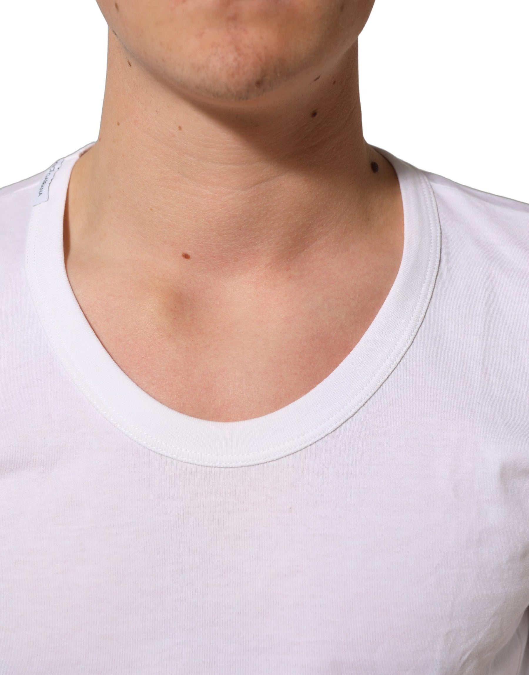 Dolce & Gabbana White Cotton Short Sleeve Round Neck T-shirt | Regal Royce