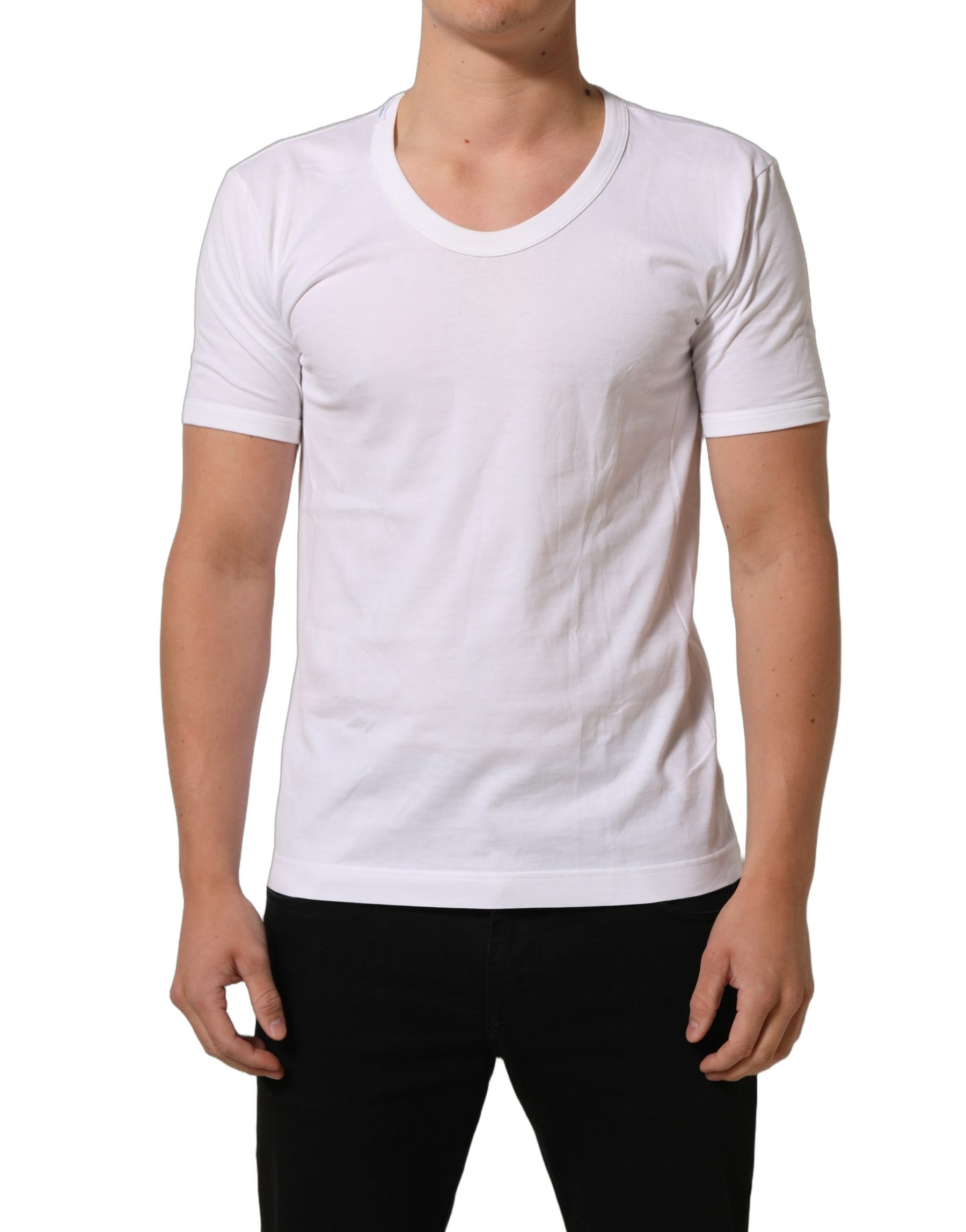 Dolce & Gabbana White Cotton Short Sleeve Round Neck T-shirt | Regal Royce