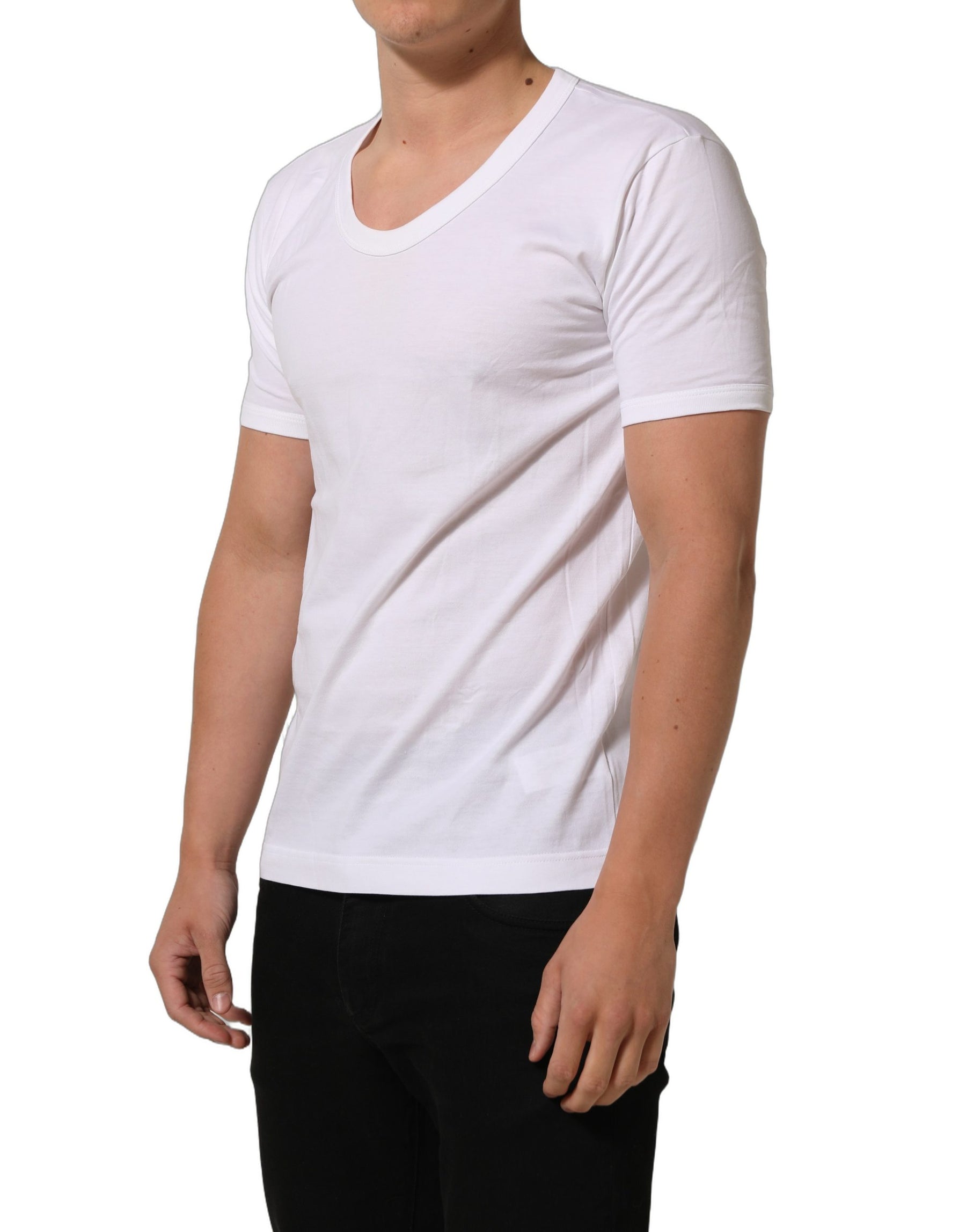 Dolce & Gabbana White Cotton Short Sleeve Round Neck T-shirt | Regal Royce