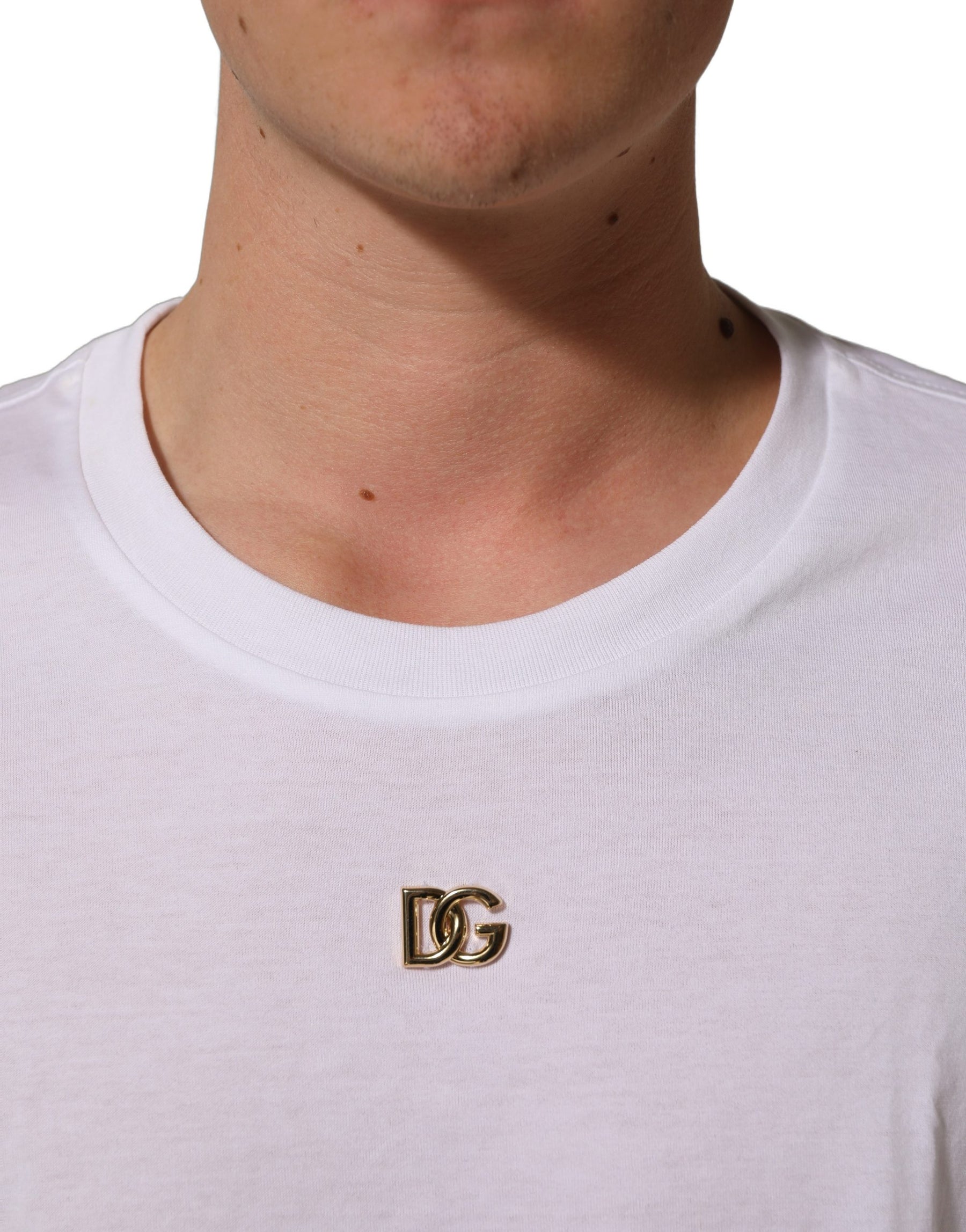 Dolce & Gabbana White Metal DG Logo Short Sleeves T-shirt | Regal Royce
