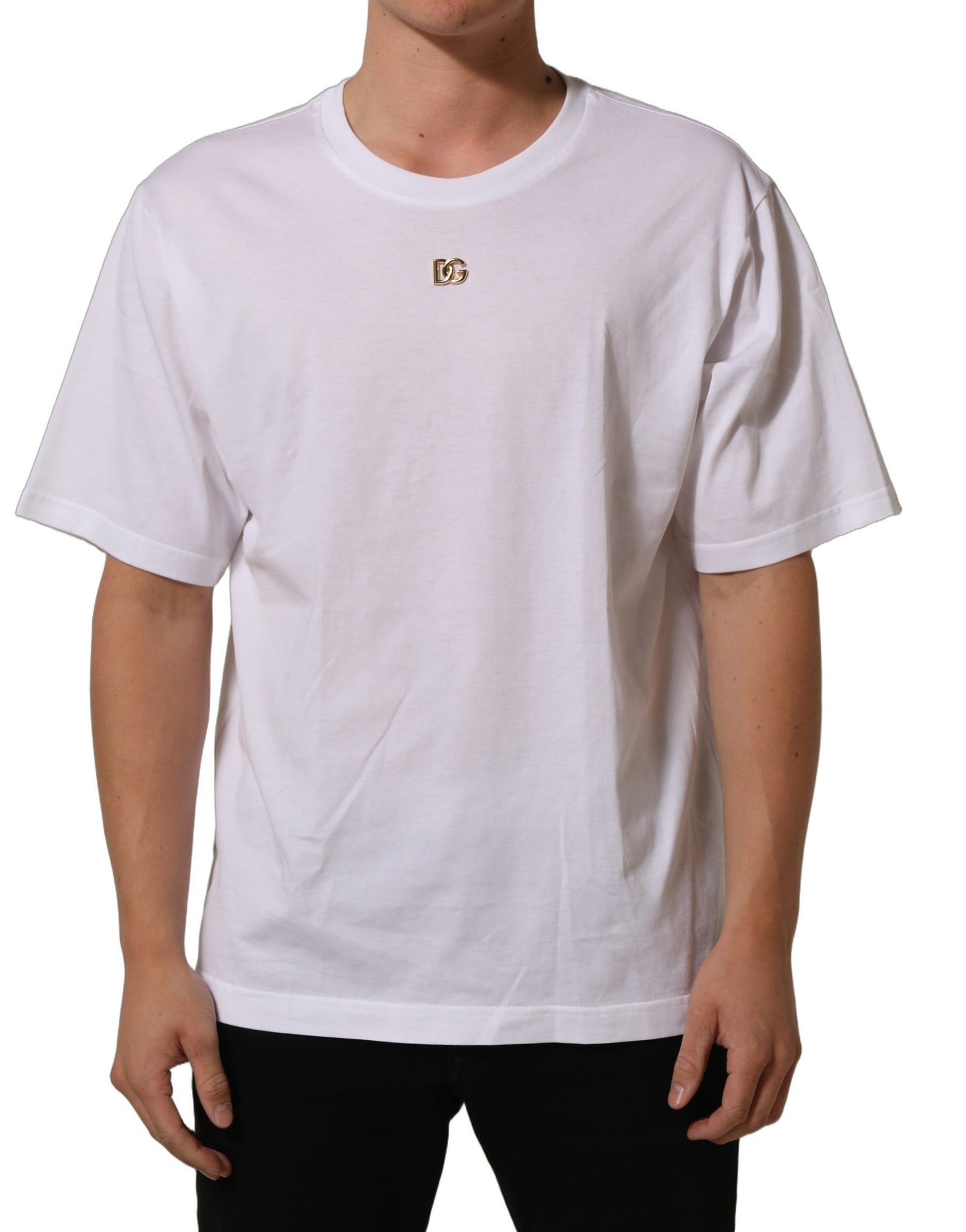 Dolce & Gabbana White Metal DG Logo Short Sleeves T-shirt | Regal Royce
