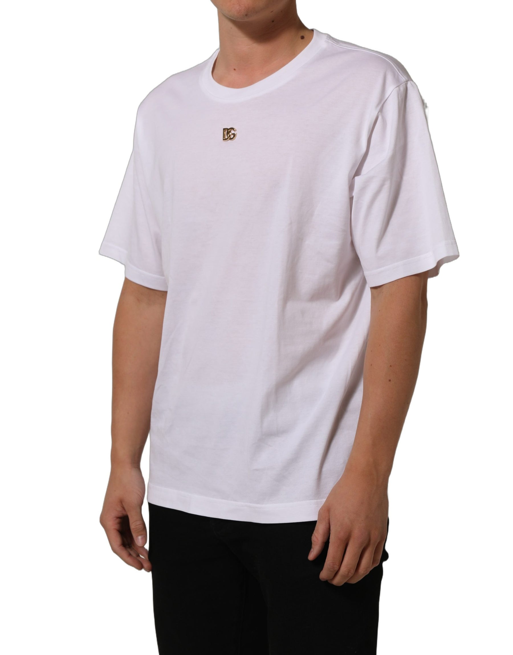 Dolce & Gabbana White Metal DG Logo Short Sleeves T-shirt | Regal Royce