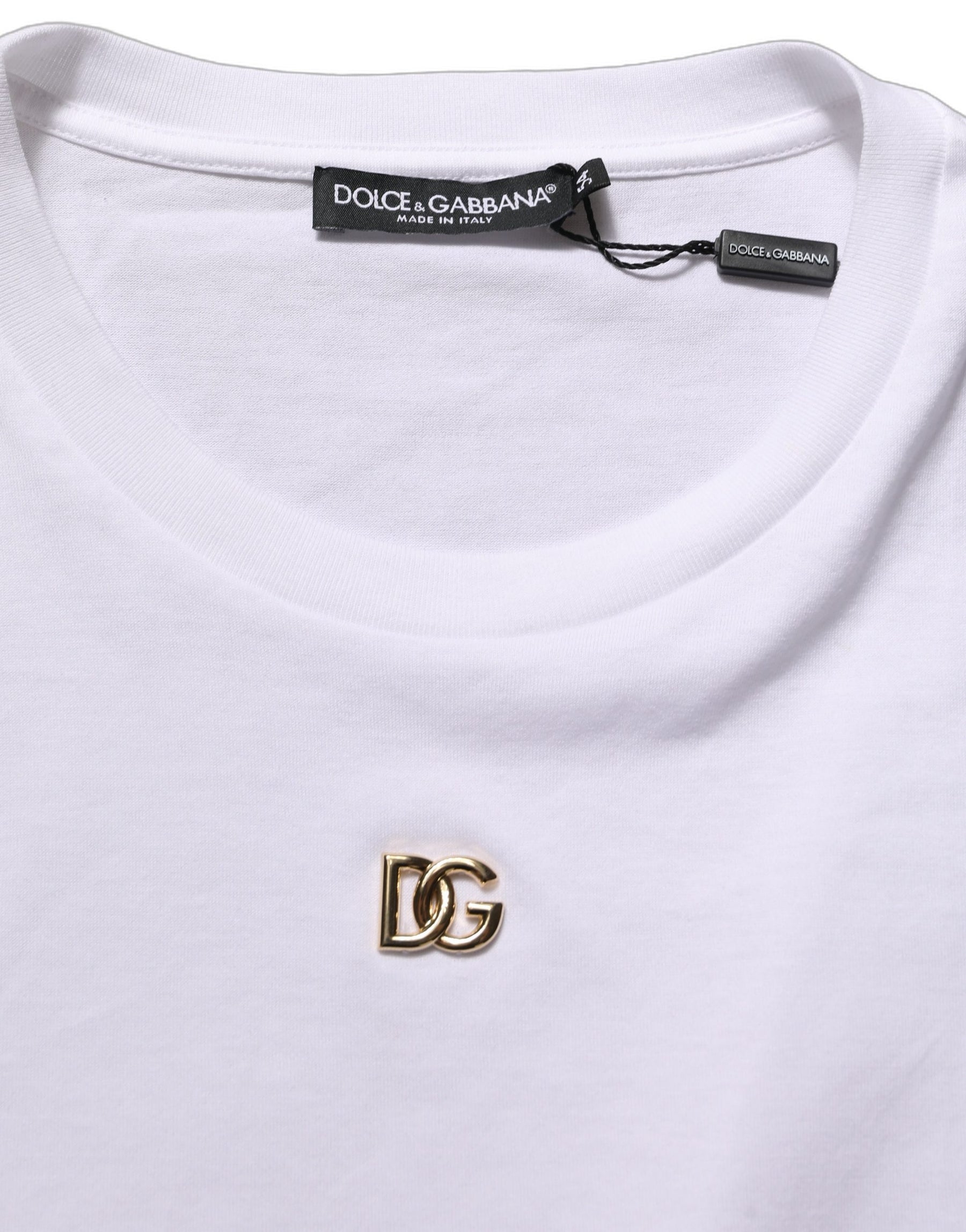 Dolce & Gabbana White Metal DG Logo Short Sleeves T-shirt | Regal Royce