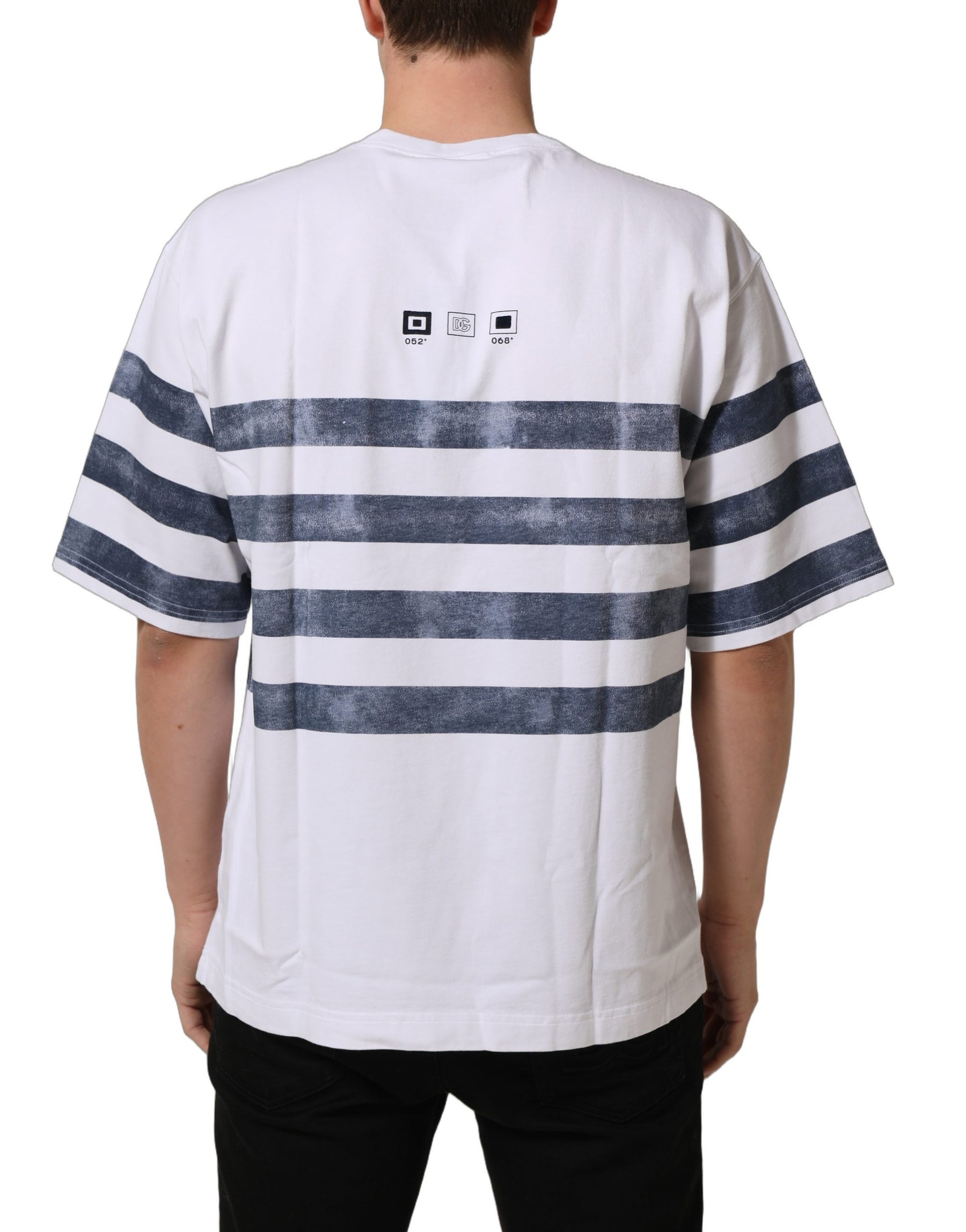 Dolce & Gabbana White Blue Stripe Cotton Short Sleeve T-shirt | Regal Royce