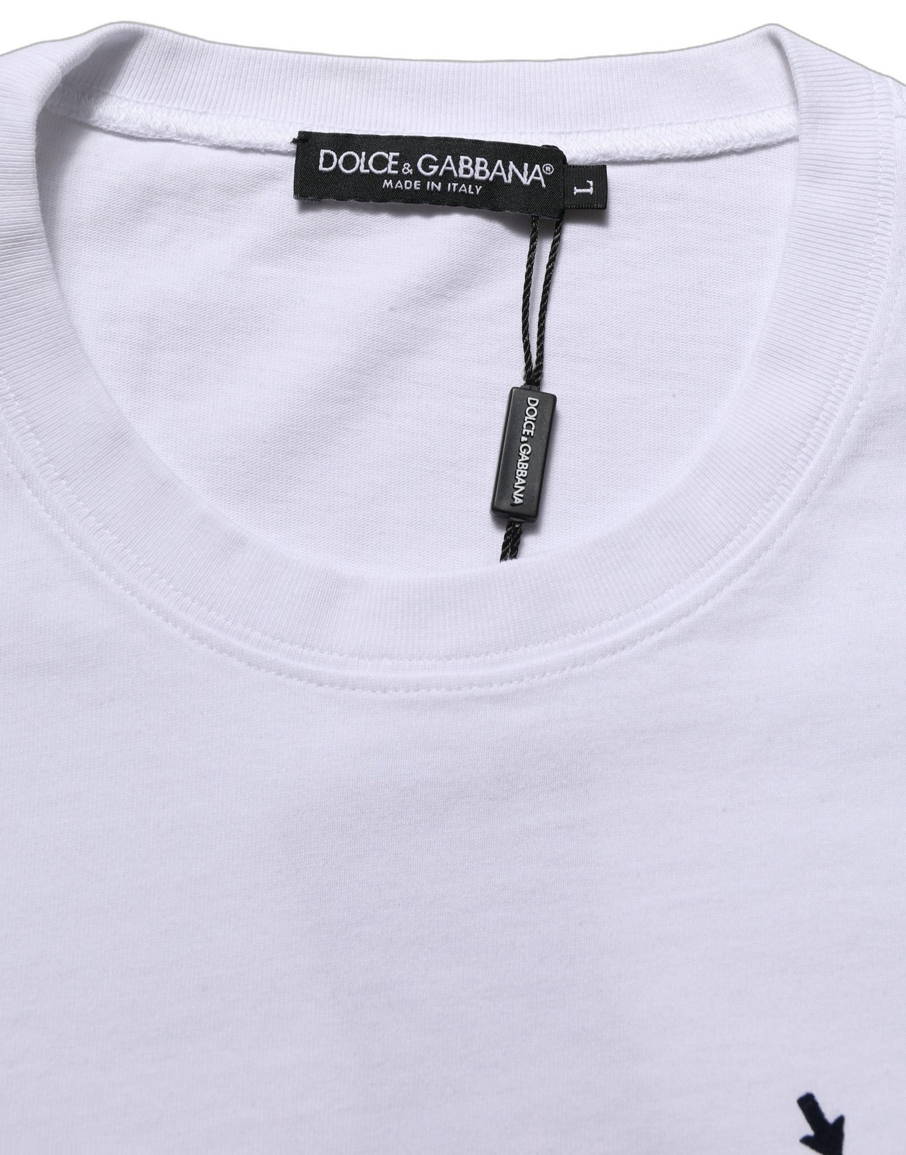 Dolce & Gabbana White Blue Stripe Cotton Short Sleeve T-shirt | Regal Royce