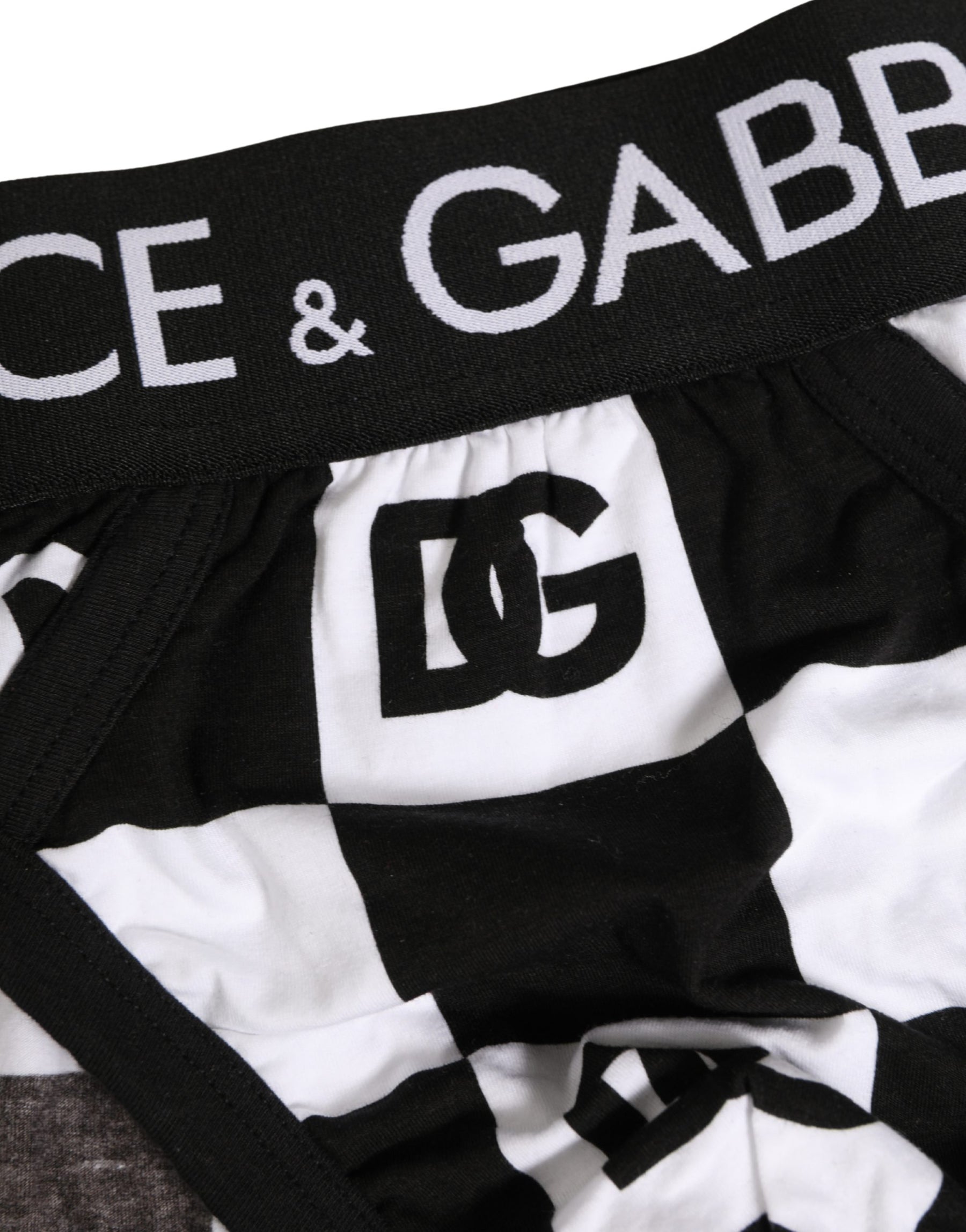 Dolce & Gabbana Black White Logo Checkered Midi Brief Underwear | Regal Royce