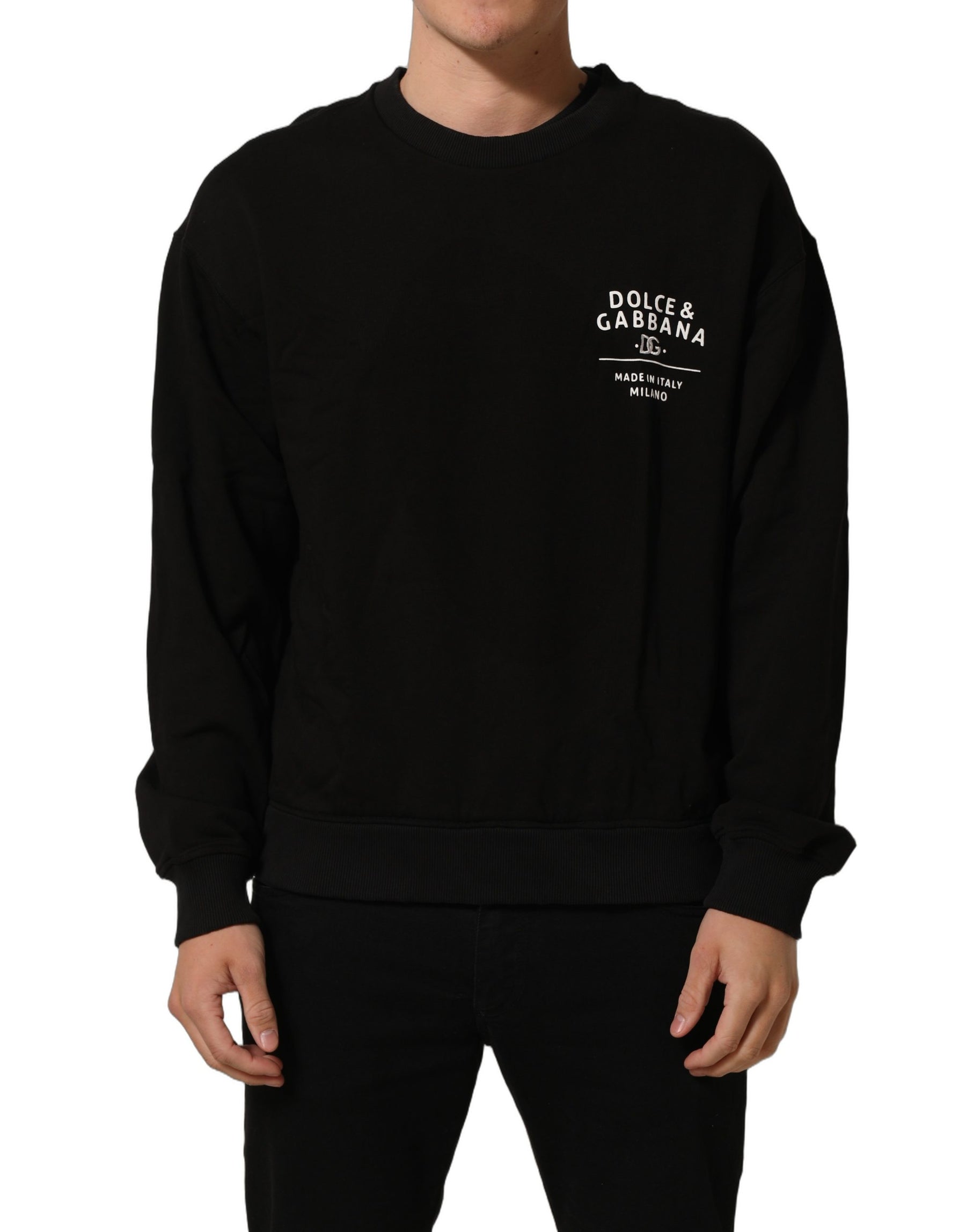 Dolce & Gabbana Black Cotton Logo Print Sweatshirt Sweater | Regal Royce