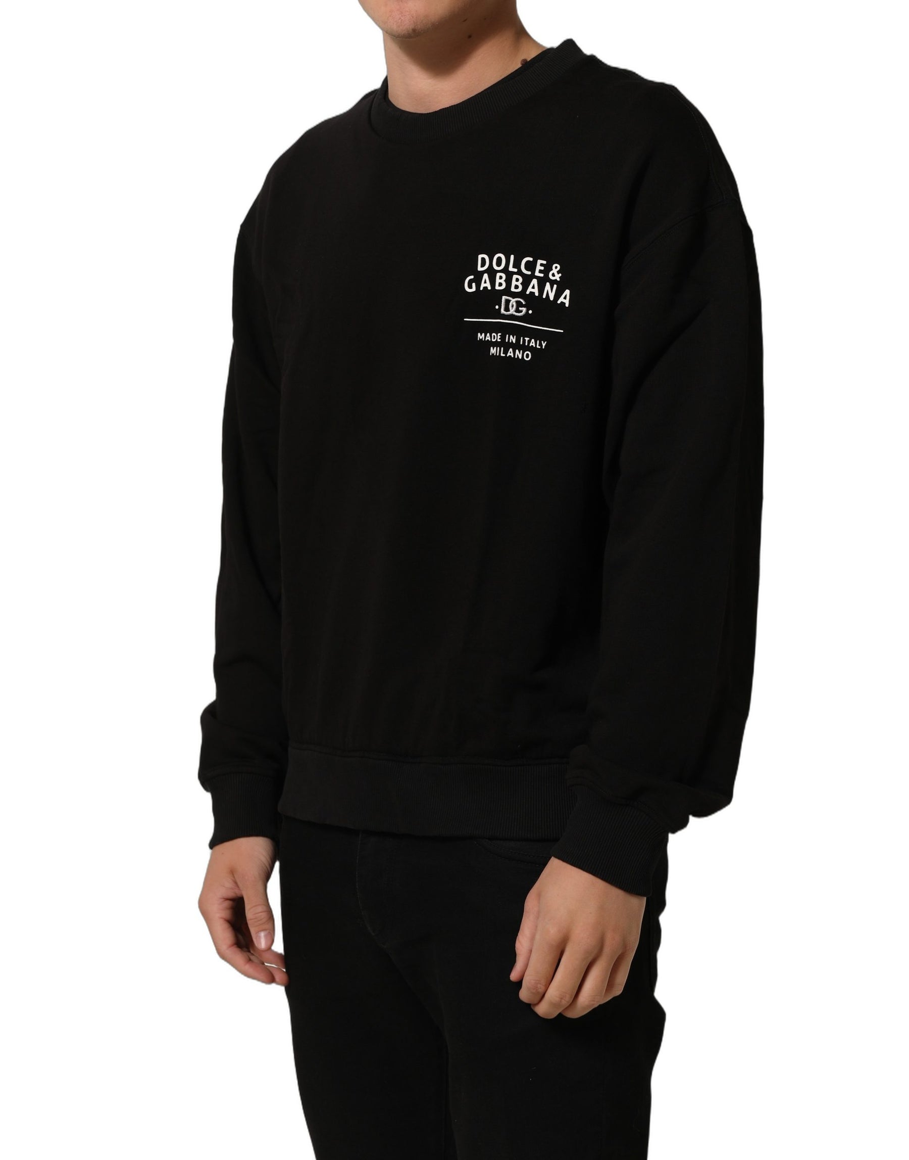 Dolce & Gabbana Black Cotton Logo Print Sweatshirt Sweater | Regal Royce