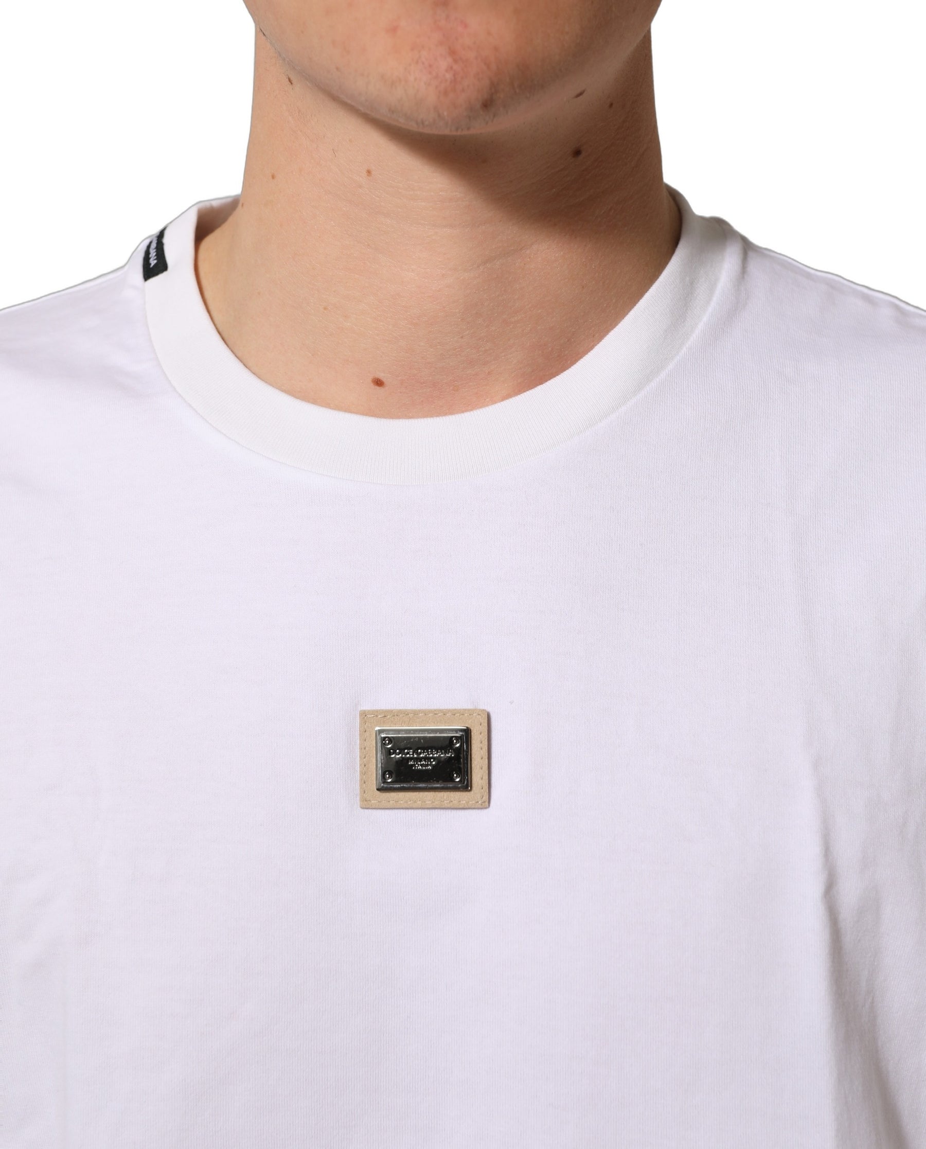 Dolce & Gabbana White Cotton Logo Plaque Crew Neck T-shirt | Regal Royce