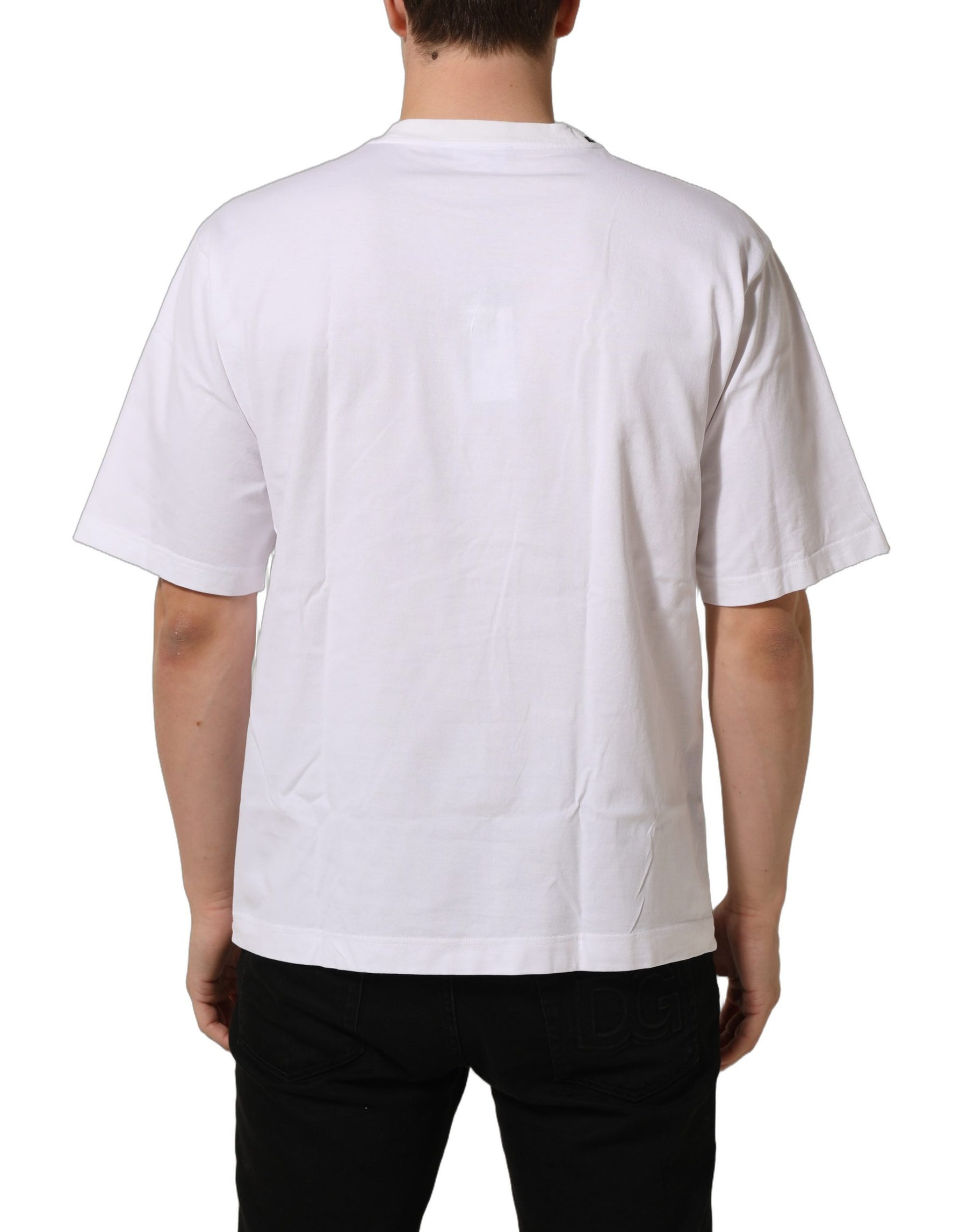 Dolce & Gabbana White Cotton Logo Plaque Crew Neck T-shirt | Regal Royce