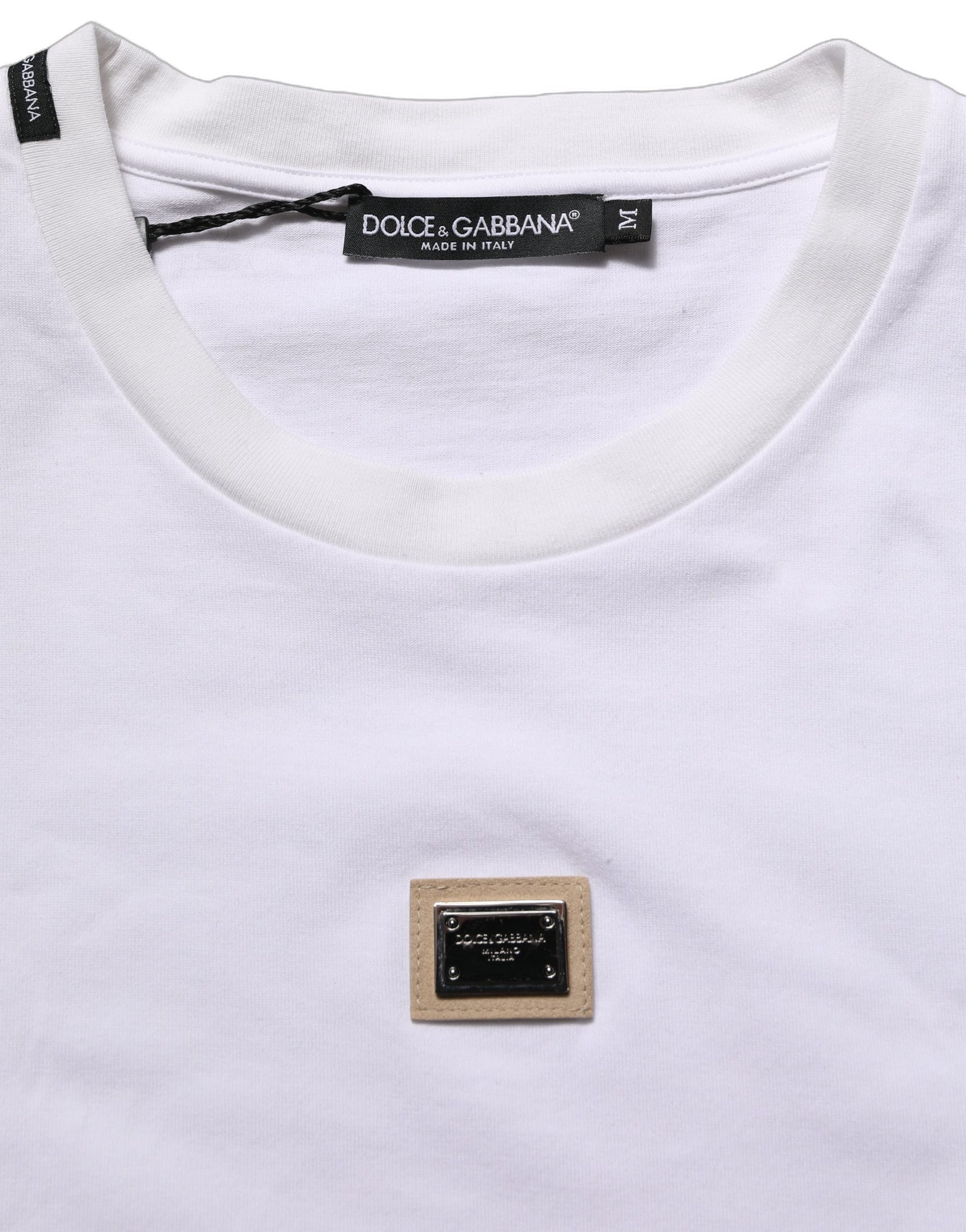 Dolce & Gabbana White Cotton Logo Plaque Crew Neck T-shirt | Regal Royce