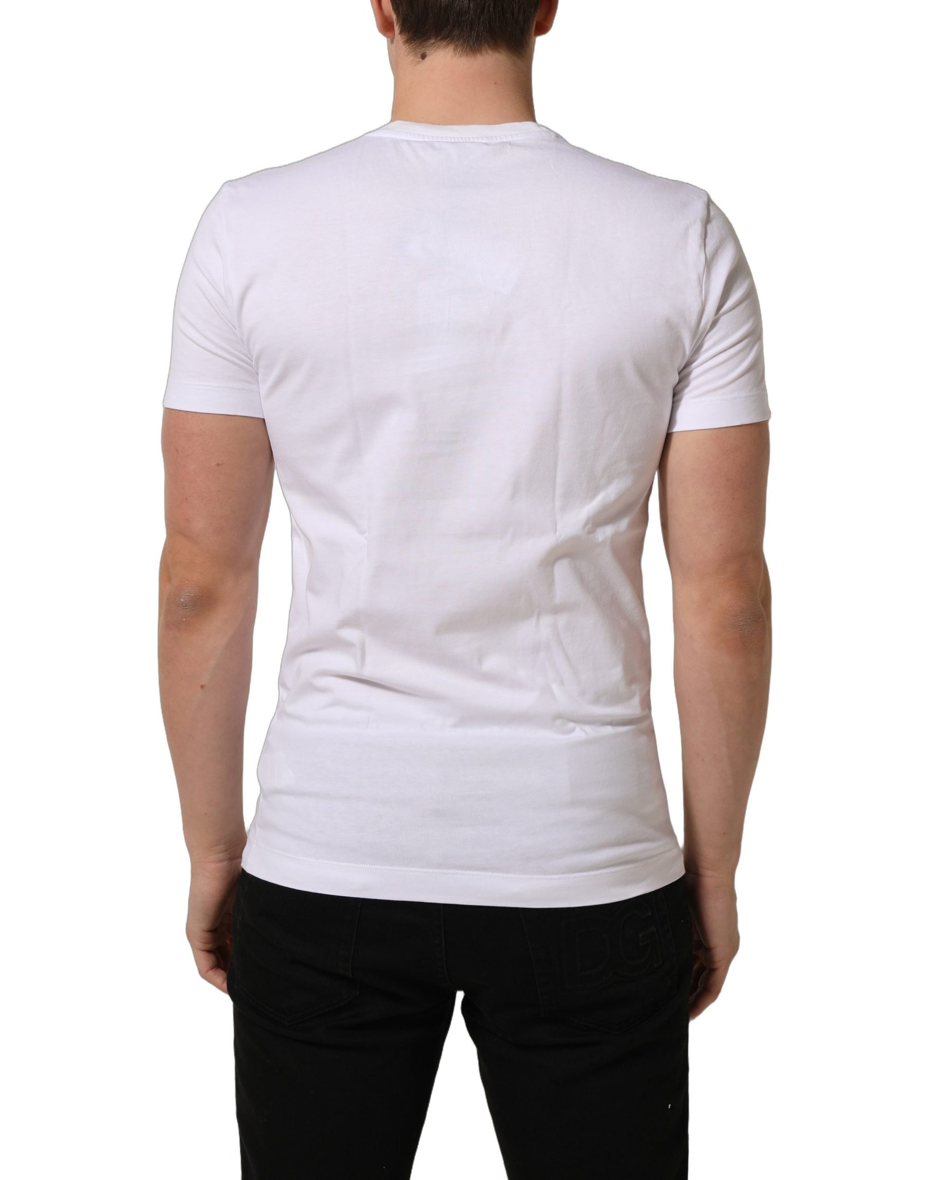 Dolce & Gabbana White DG Logo Cotton Crew Neck Men T-shirt | Regal Royce