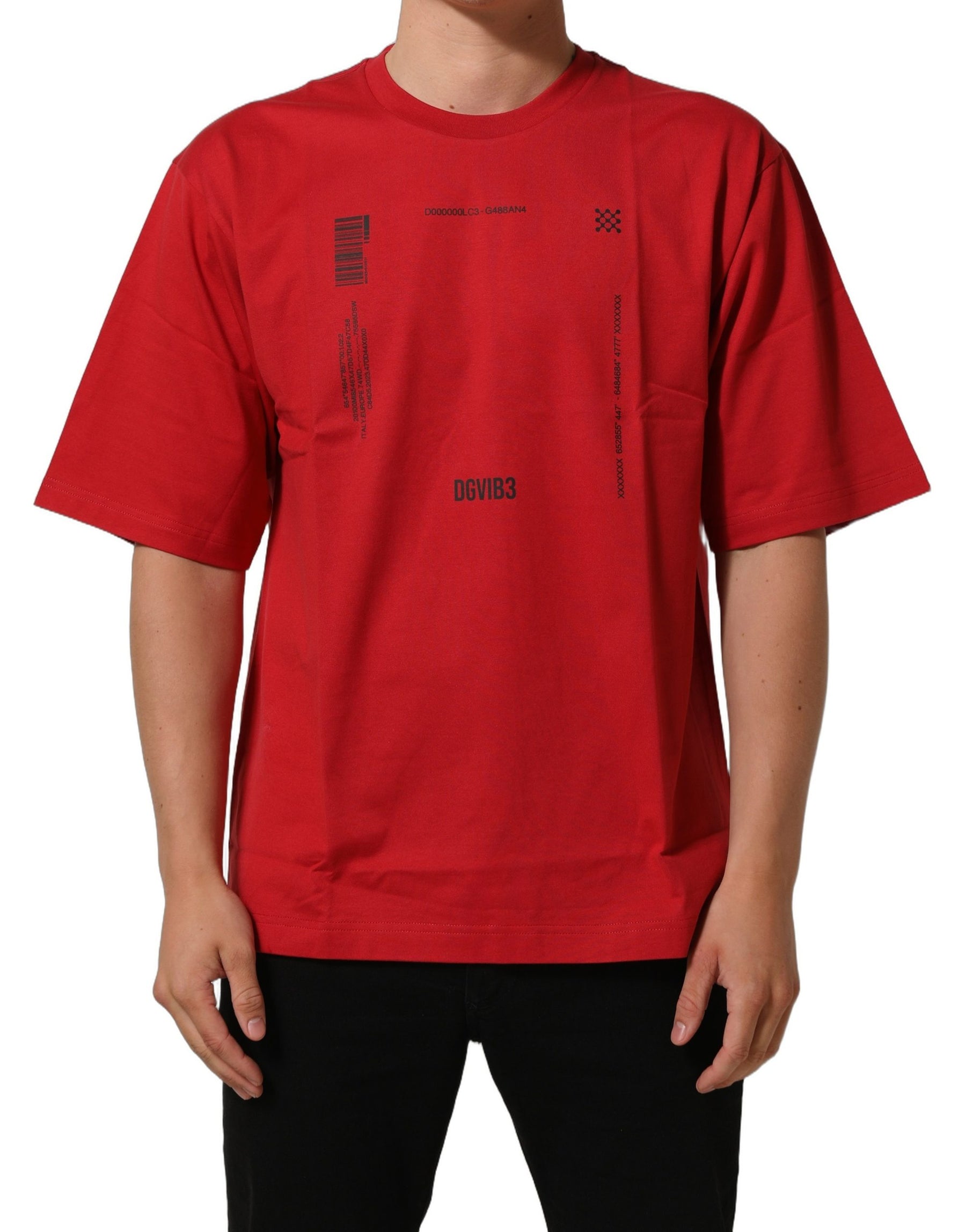 Dolce & Gabbana Red Cotton Graphic Print Crew Neck T-shirt | Regal Royce