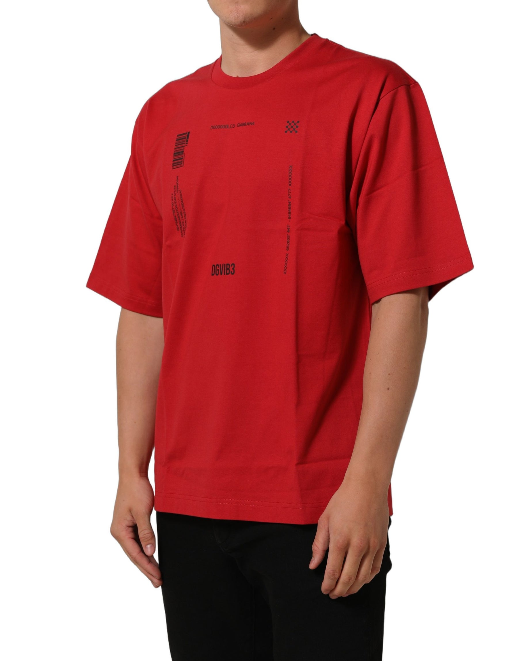Dolce & Gabbana Red Cotton Graphic Print Crew Neck T-shirt | Regal Royce