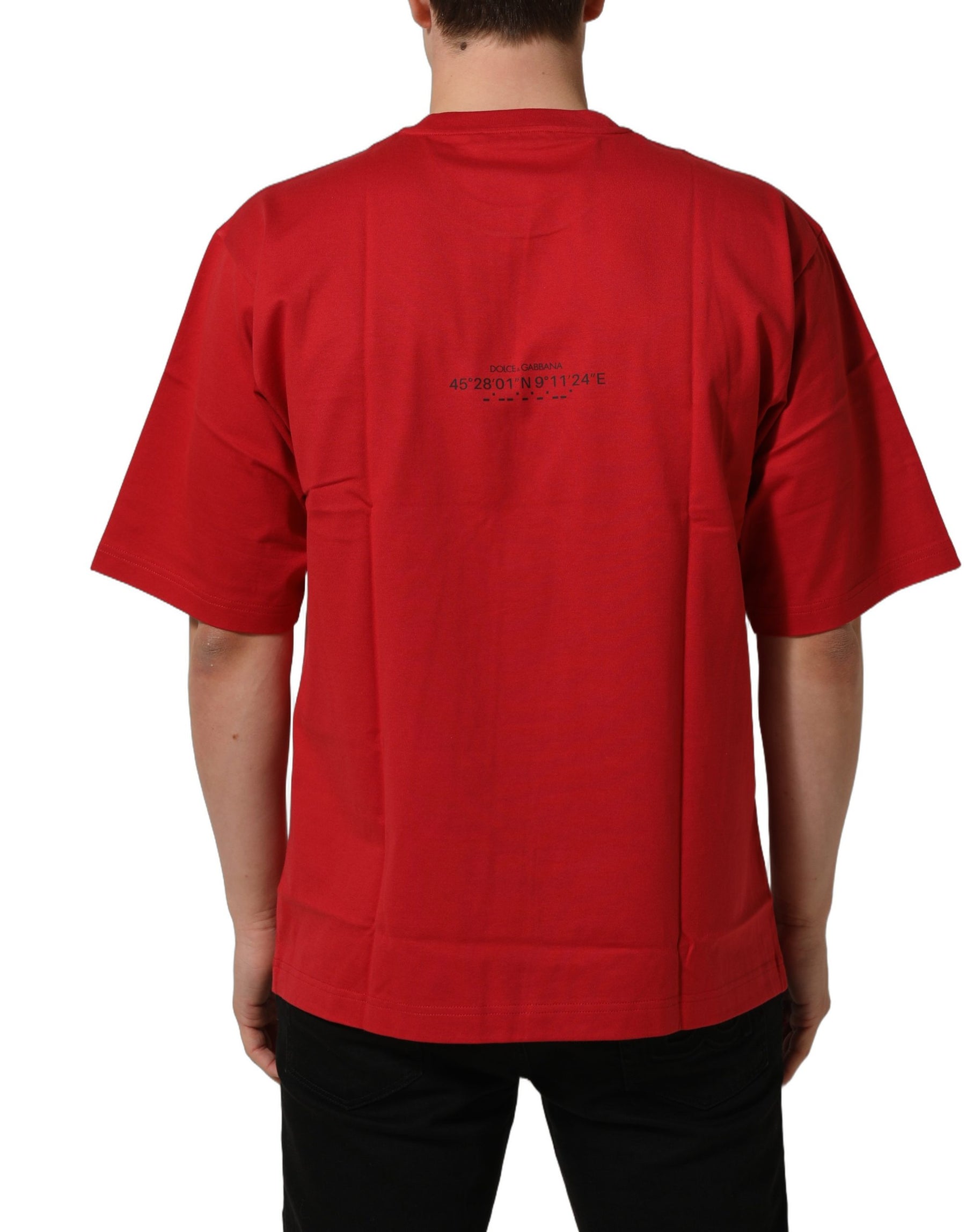 Dolce & Gabbana Red Cotton Graphic Print Crew Neck T-shirt | Regal Royce