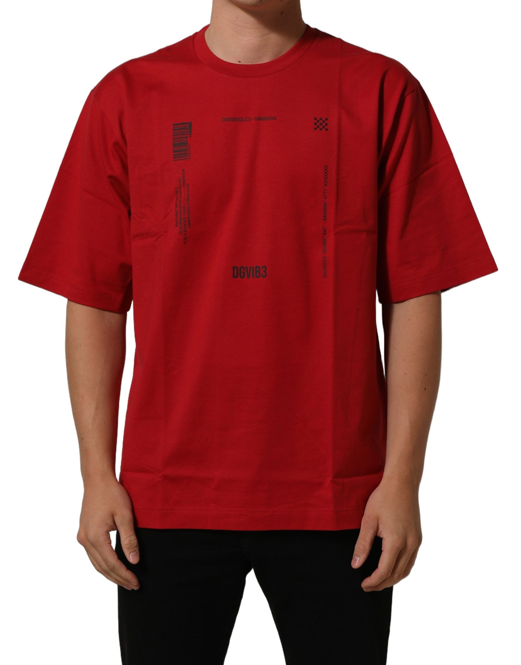Dolce & Gabbana Red Cotton Graphic Print Crew Neck T-shirt | Regal Royce