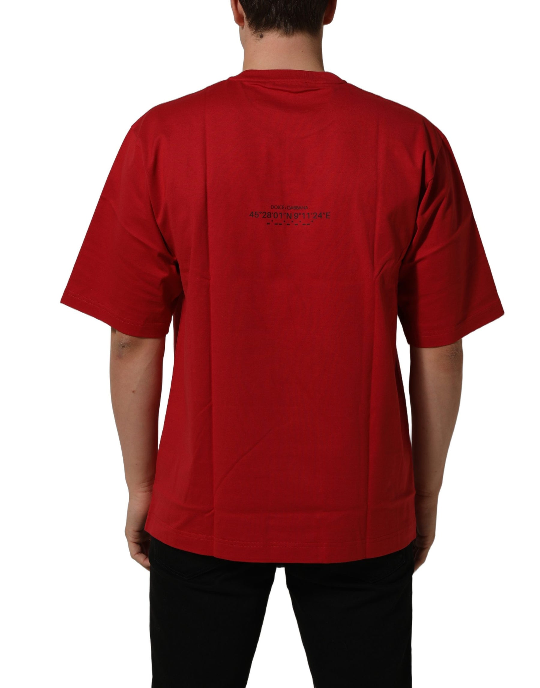 Dolce & Gabbana Red Cotton Graphic Print Crew Neck T-shirt | Regal Royce