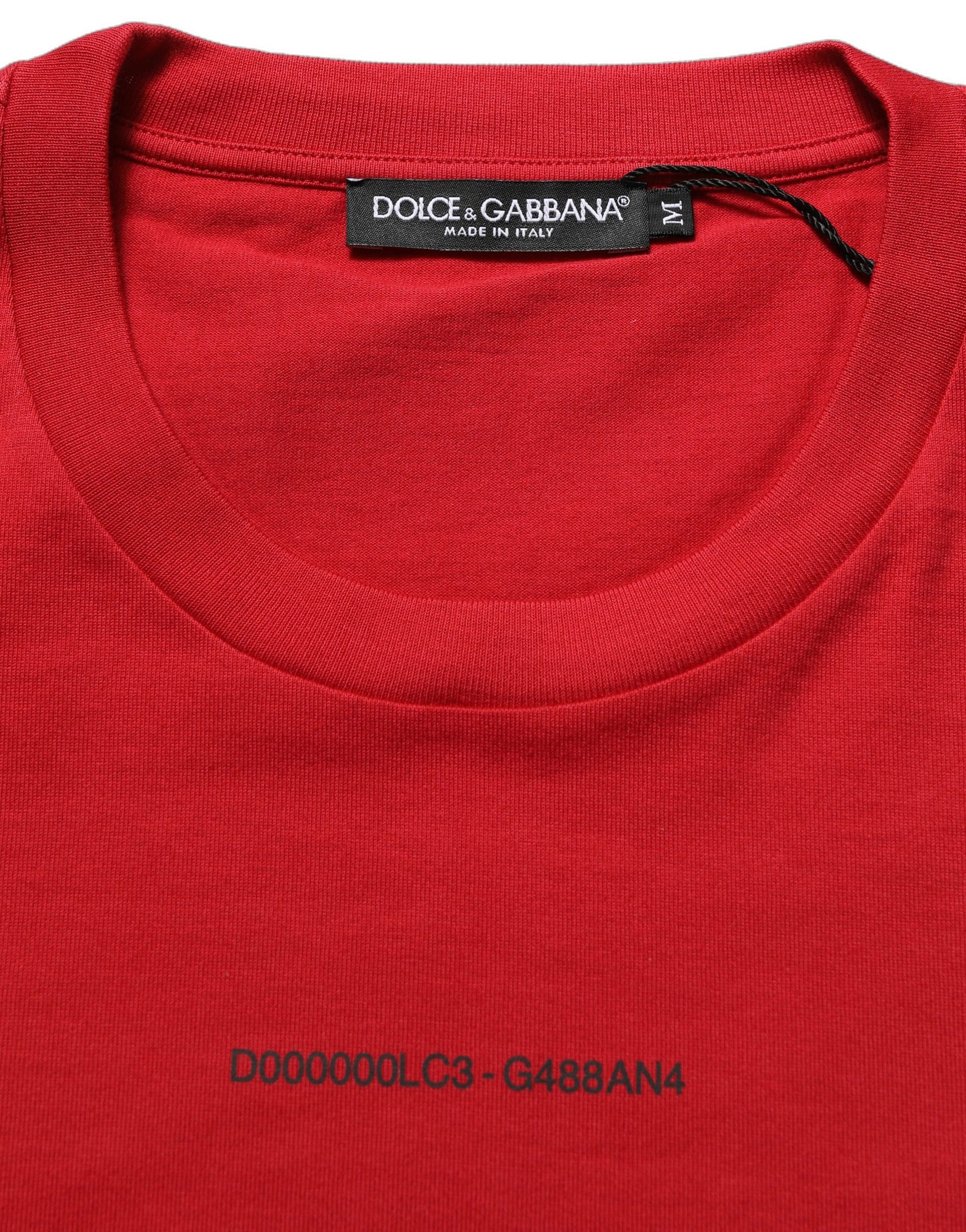 Dolce & Gabbana Red Cotton Graphic Print Crew Neck T-shirt | Regal Royce