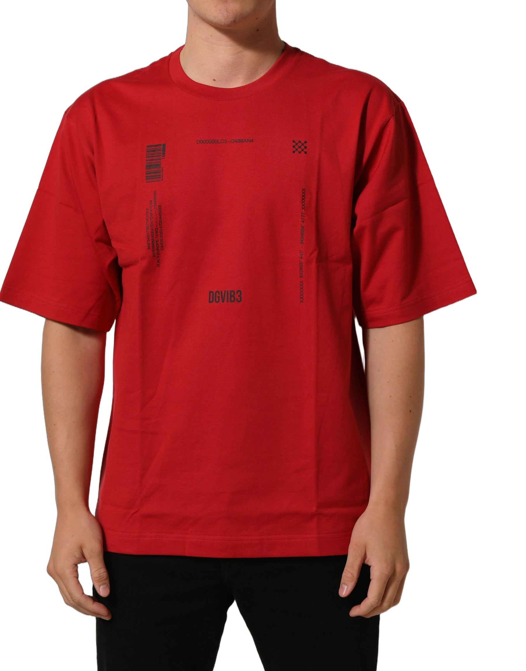 Dolce & Gabbana Red Cotton Graphic Print Crew Neck T-shirt | Regal Royce