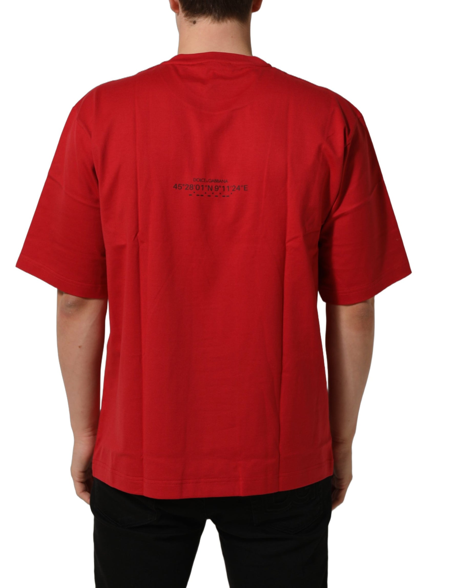 Dolce & Gabbana Red Cotton Graphic Print Crew Neck T-shirt | Regal Royce