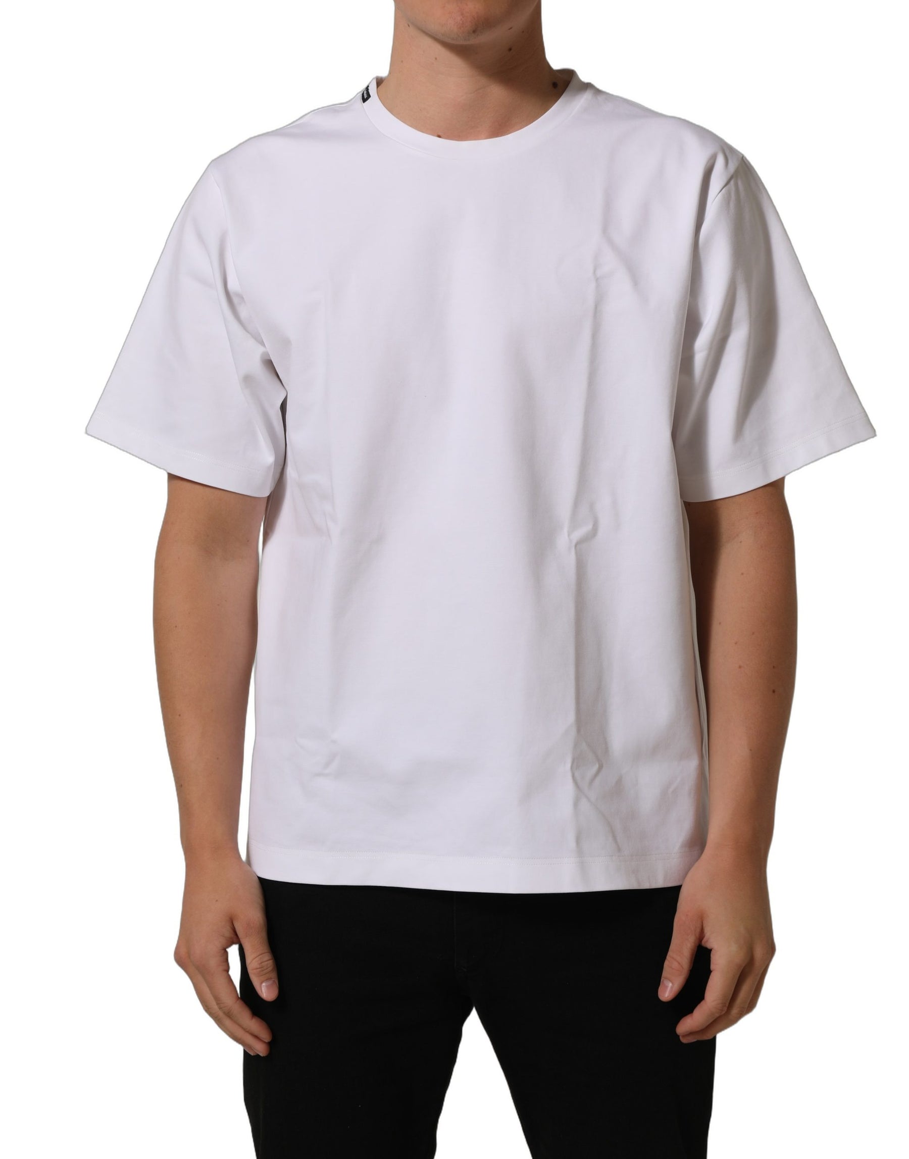 Dolce & Gabbana White Cotton Short Sleeves Crew Neck T-shirt | Regal Royce