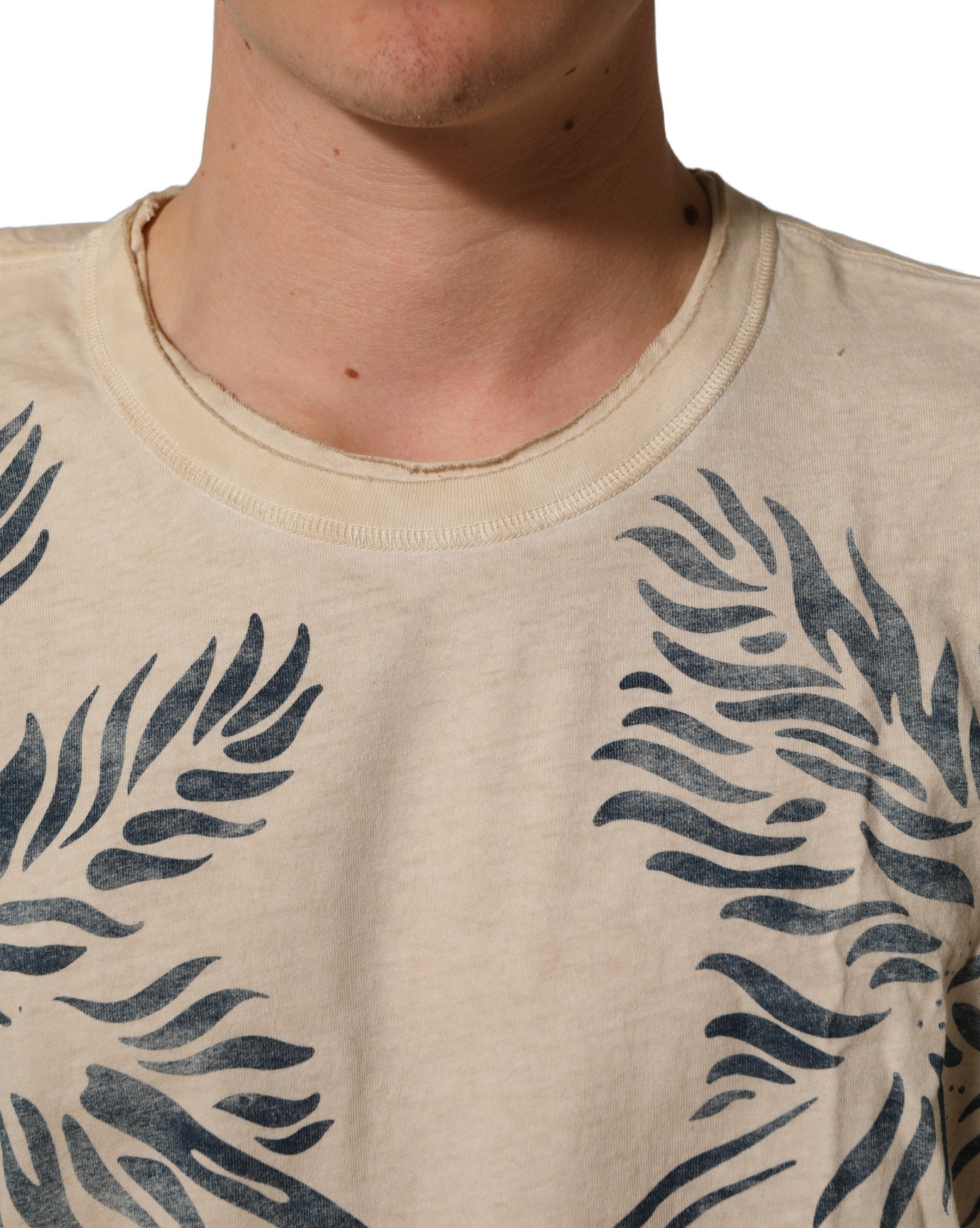 Dolce & Gabbana Beige Cotton Graphic Print Crew Neck  T-shirt | Regal Royce