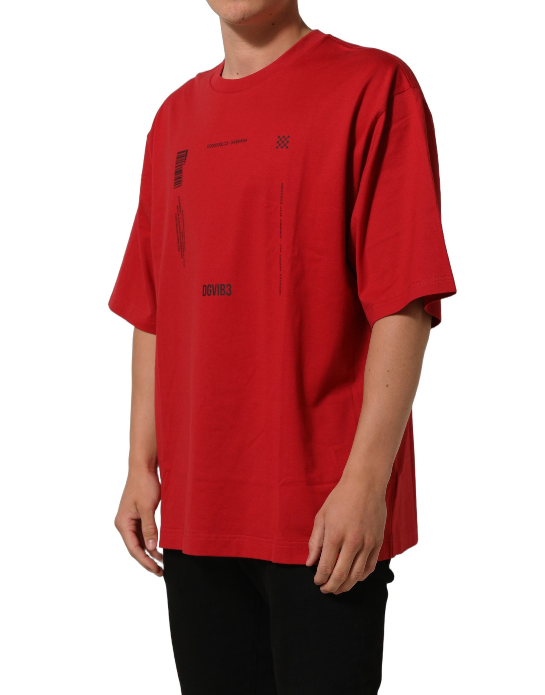 Dolce & Gabbana Red Cotton Graphic Print Crew Neck T-shirt | Regal Royce