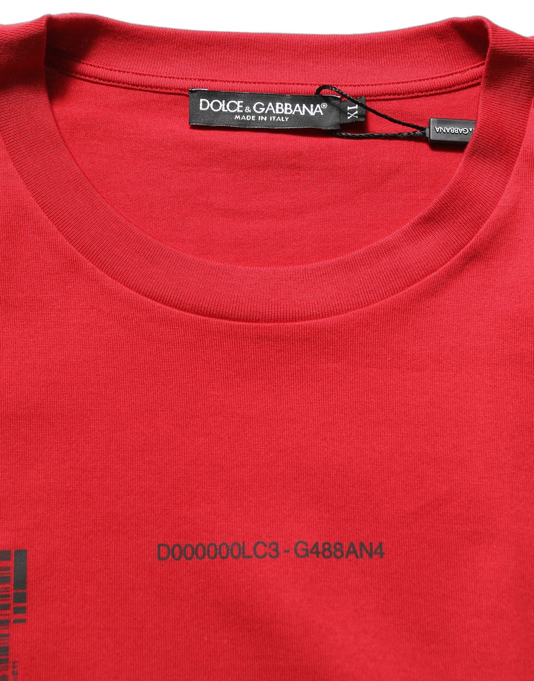 Dolce & Gabbana Red Cotton Graphic Print Crew Neck T-shirt | Regal Royce