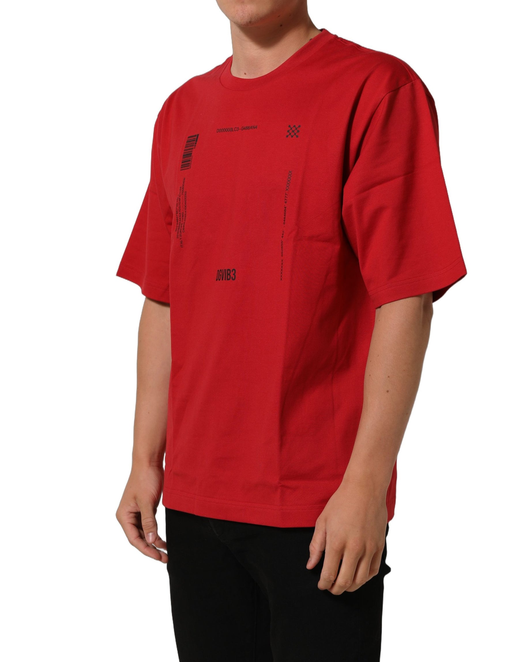 Dolce & Gabbana Red Cotton Graphic Print Crew Neck T-shirt | Regal Royce