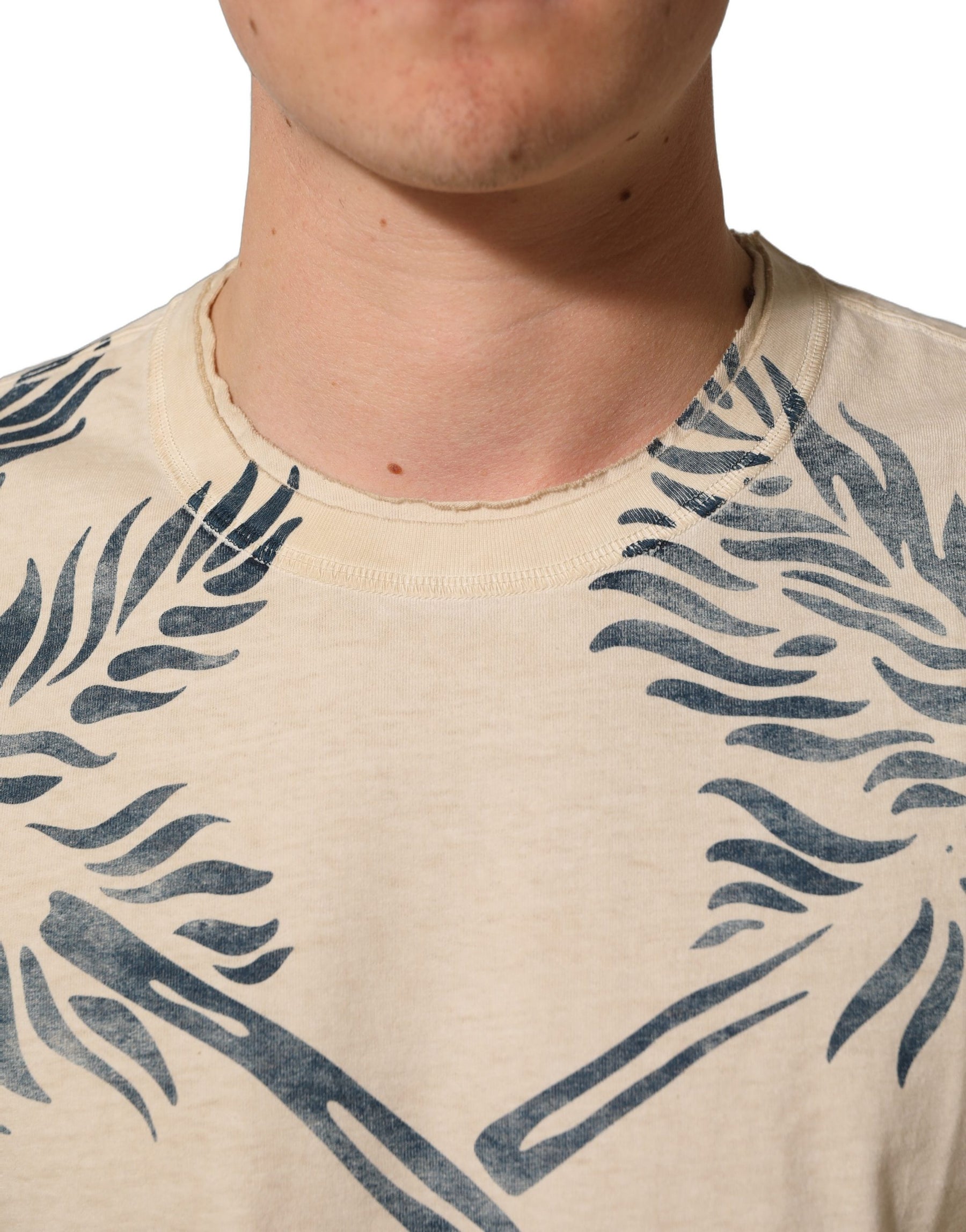 Dolce & Gabbana Beige Cotton Graphic Print Crew Neck T-shirt | Regal Royce