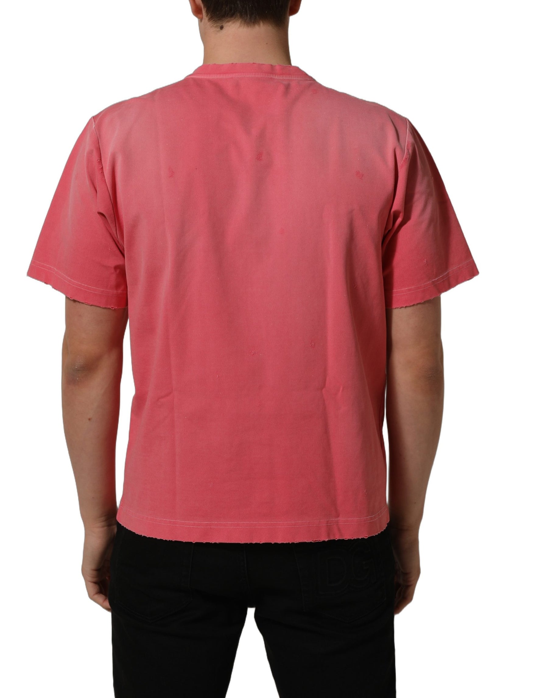 Dolce & Gabbana Pink Re-Edition Distressed Crew Neck T-shirt | Regal Royce