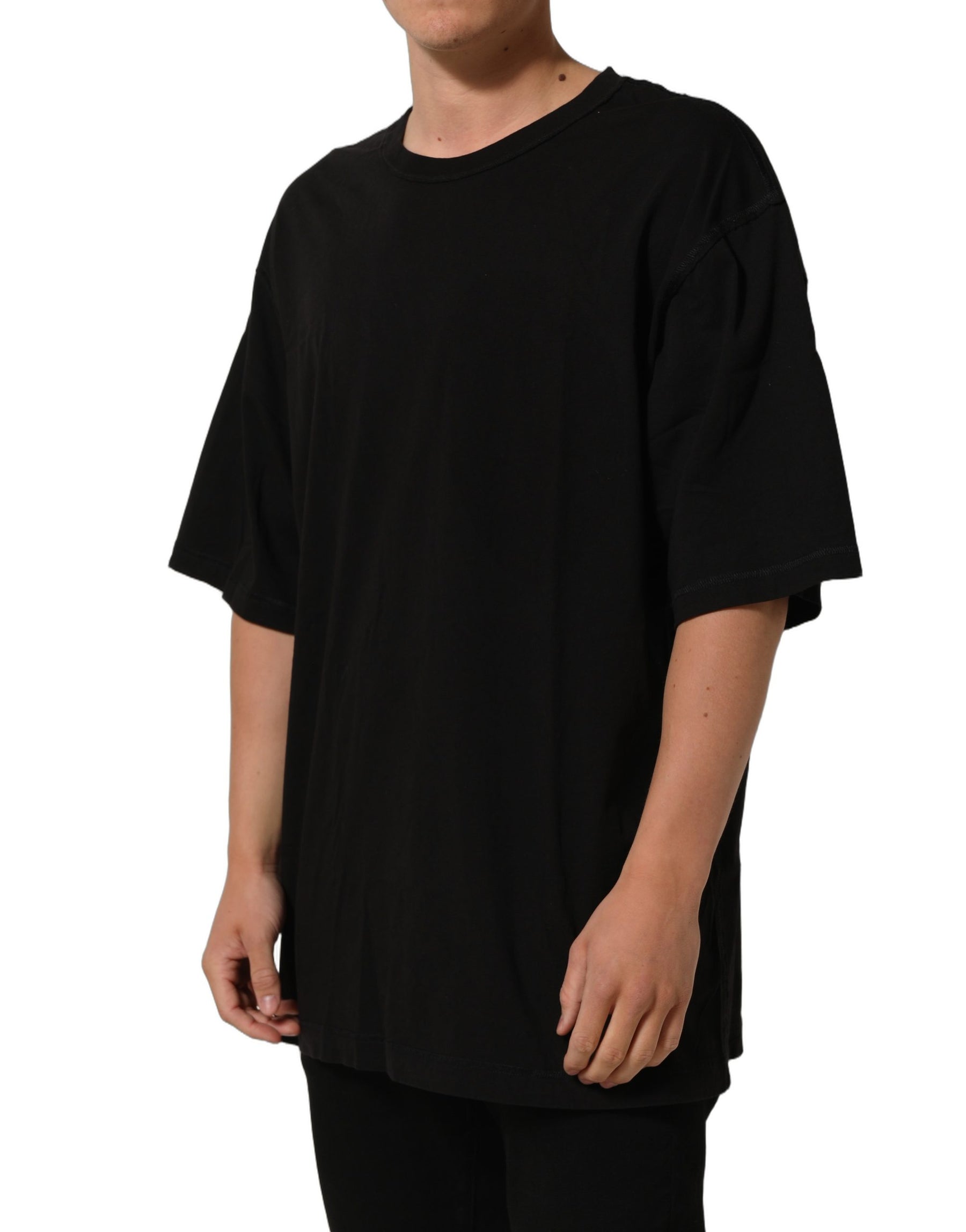 Dolce & Gabbana Black Cotton Short Sleeves CrewNeck T-shirt | Regal Royce