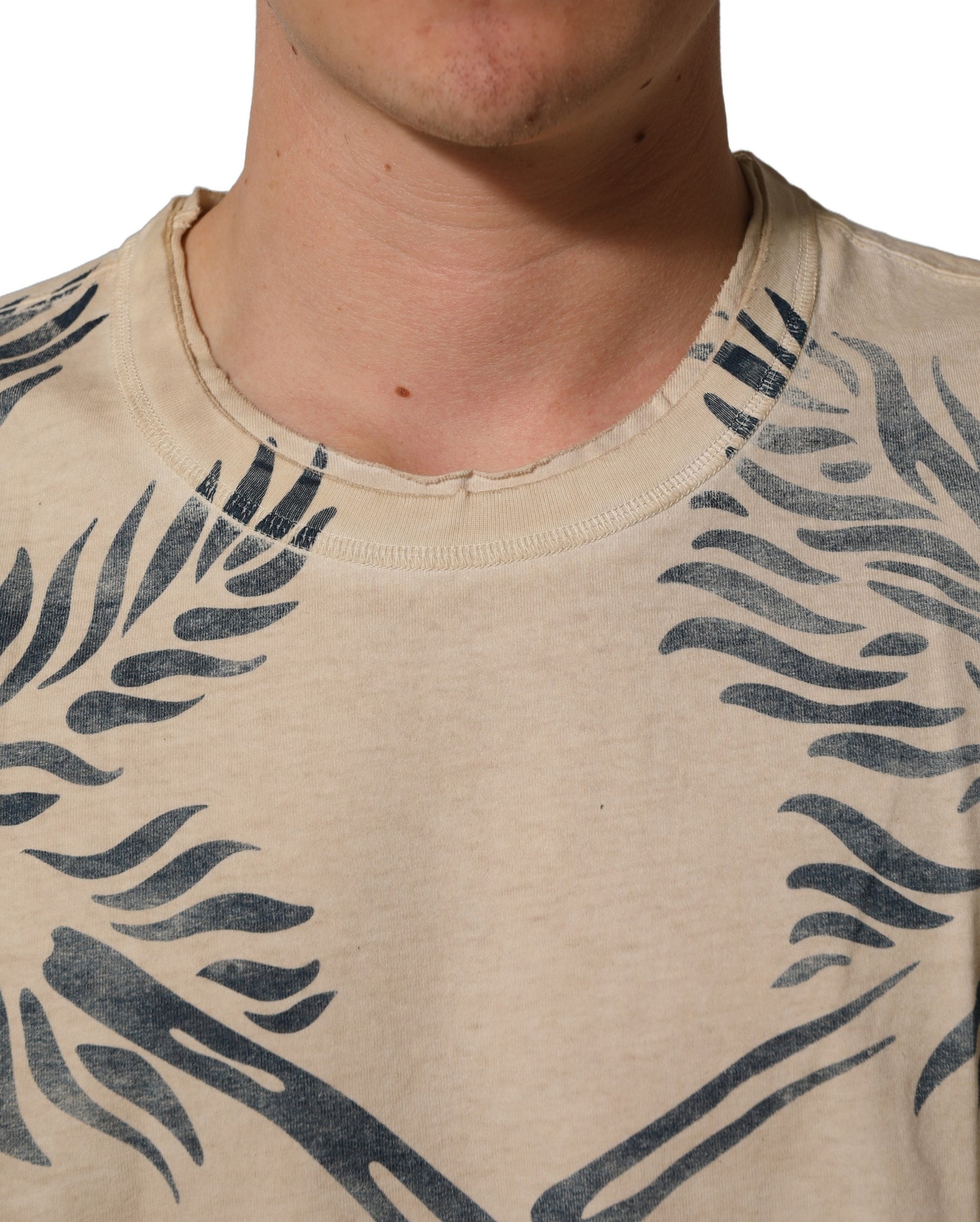 Dolce & Gabbana Beige Cotton Graphic Print Crew Neck T-shirt | Regal Royce
