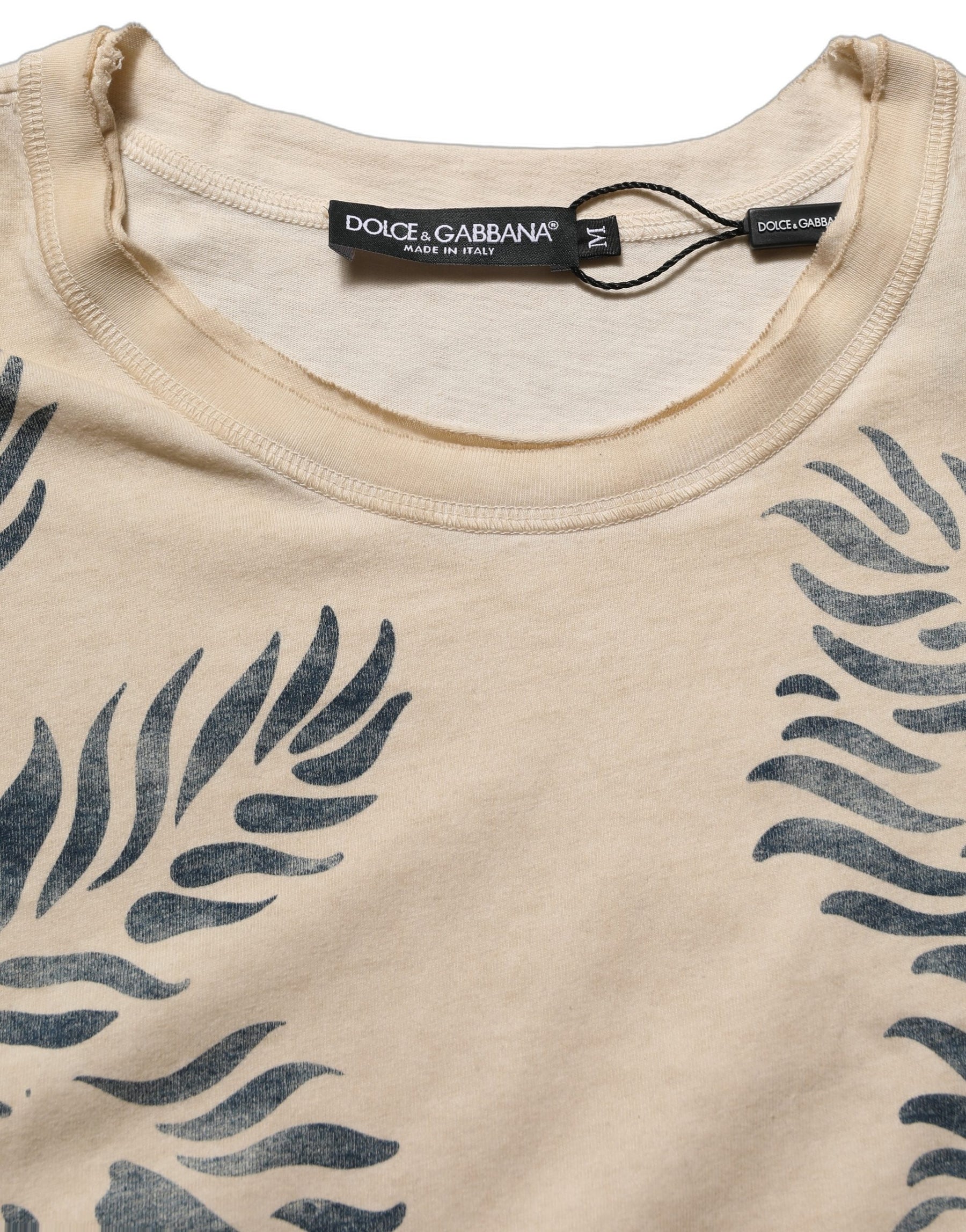Dolce & Gabbana Beige Cotton Graphic Print Crew Neck T-shirt | Regal Royce