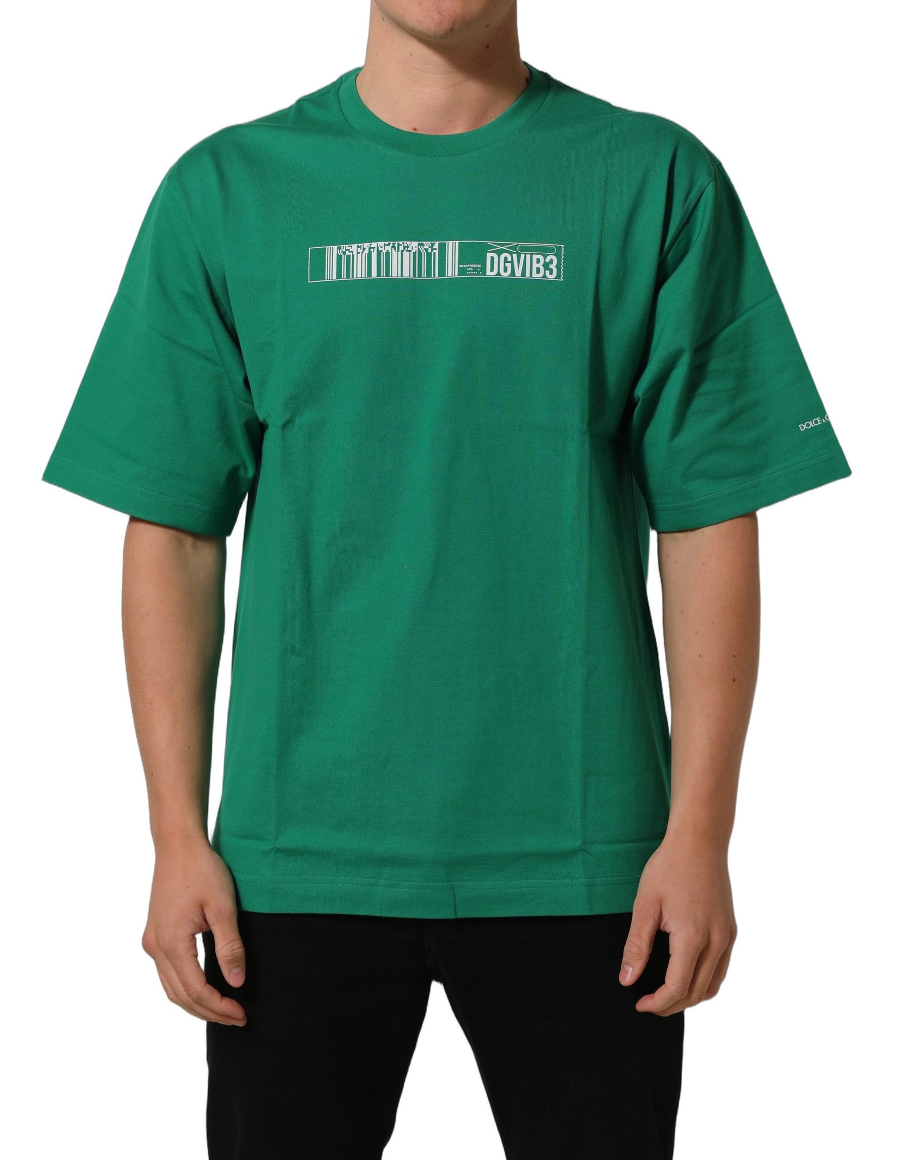 Dolce & Gabbana Green Cotton DGVIB3 Print Crew Neck T-shirt | Regal Royce