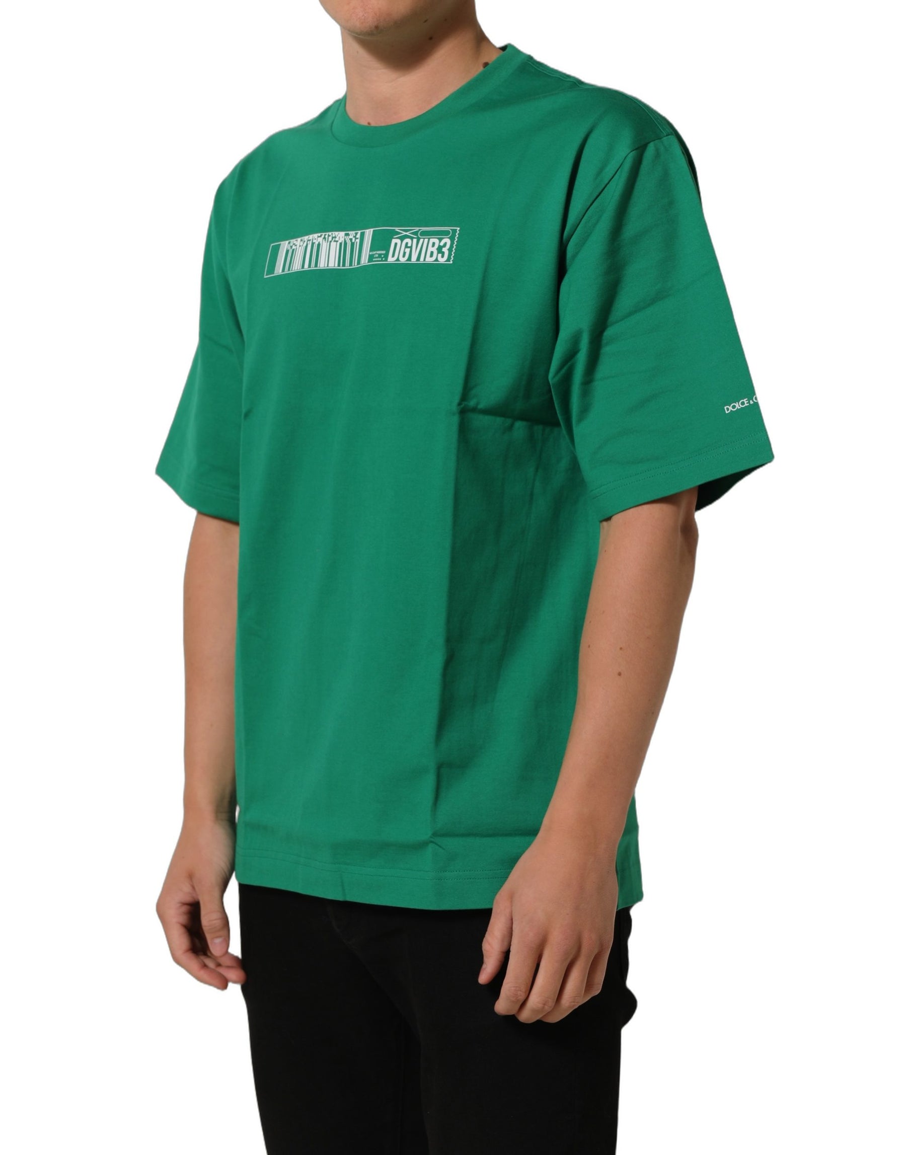 Dolce & Gabbana Green Cotton DGVIB3 Print Crew Neck T-shirt | Regal Royce