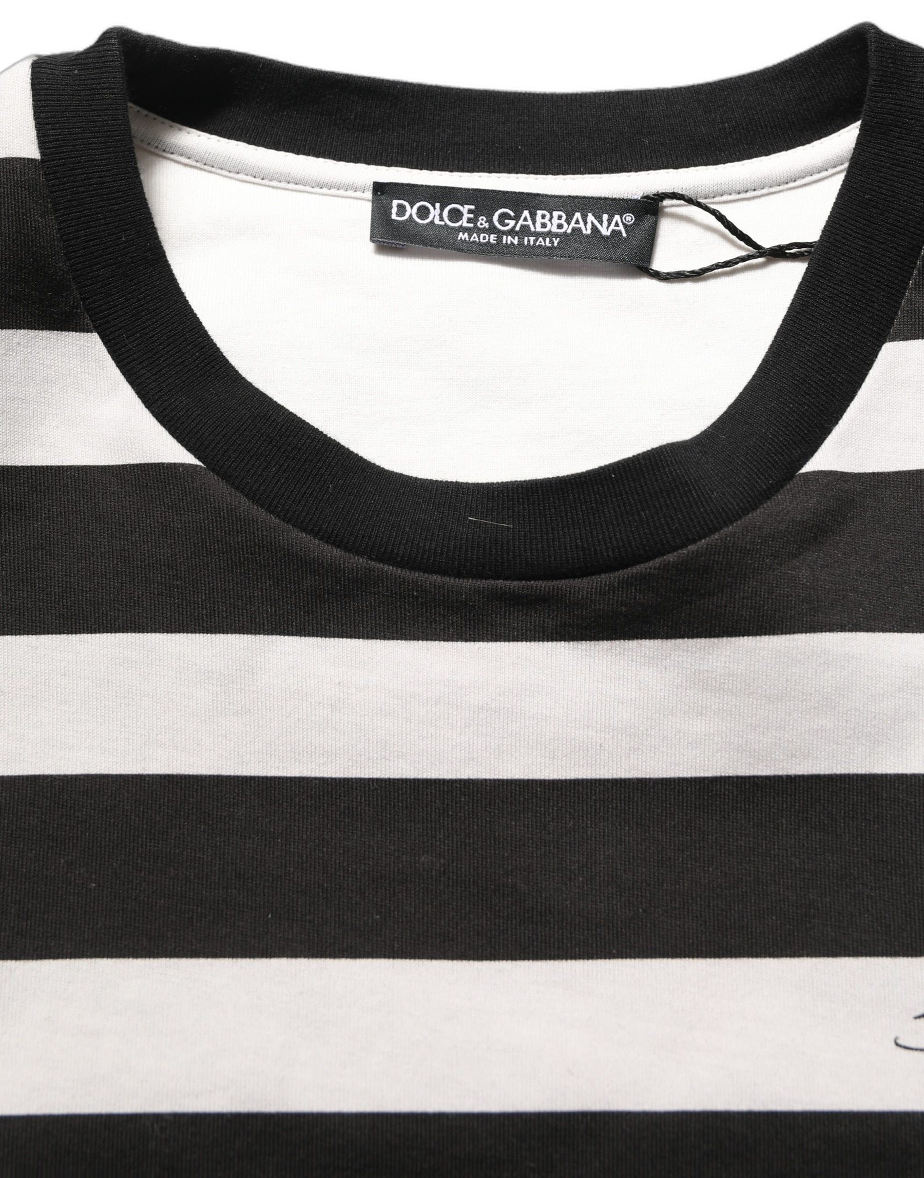 Dolce & Gabbana Black White Stripes Cotton Sleeveless T-shirt | Regal Royce