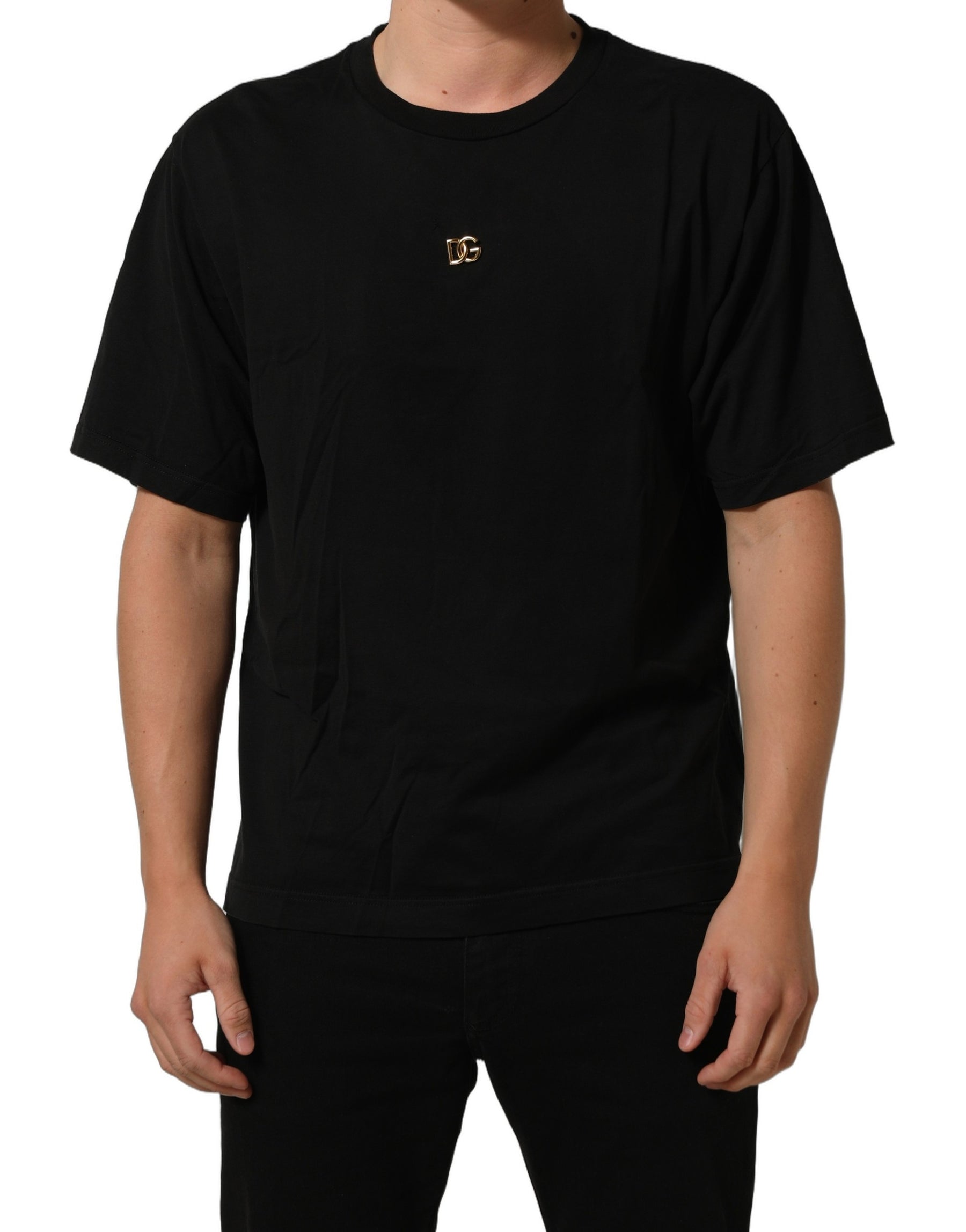 Dolce & Gabbana Black Metal DG Logo Short Sleeves T-shirt | Regal Royce
