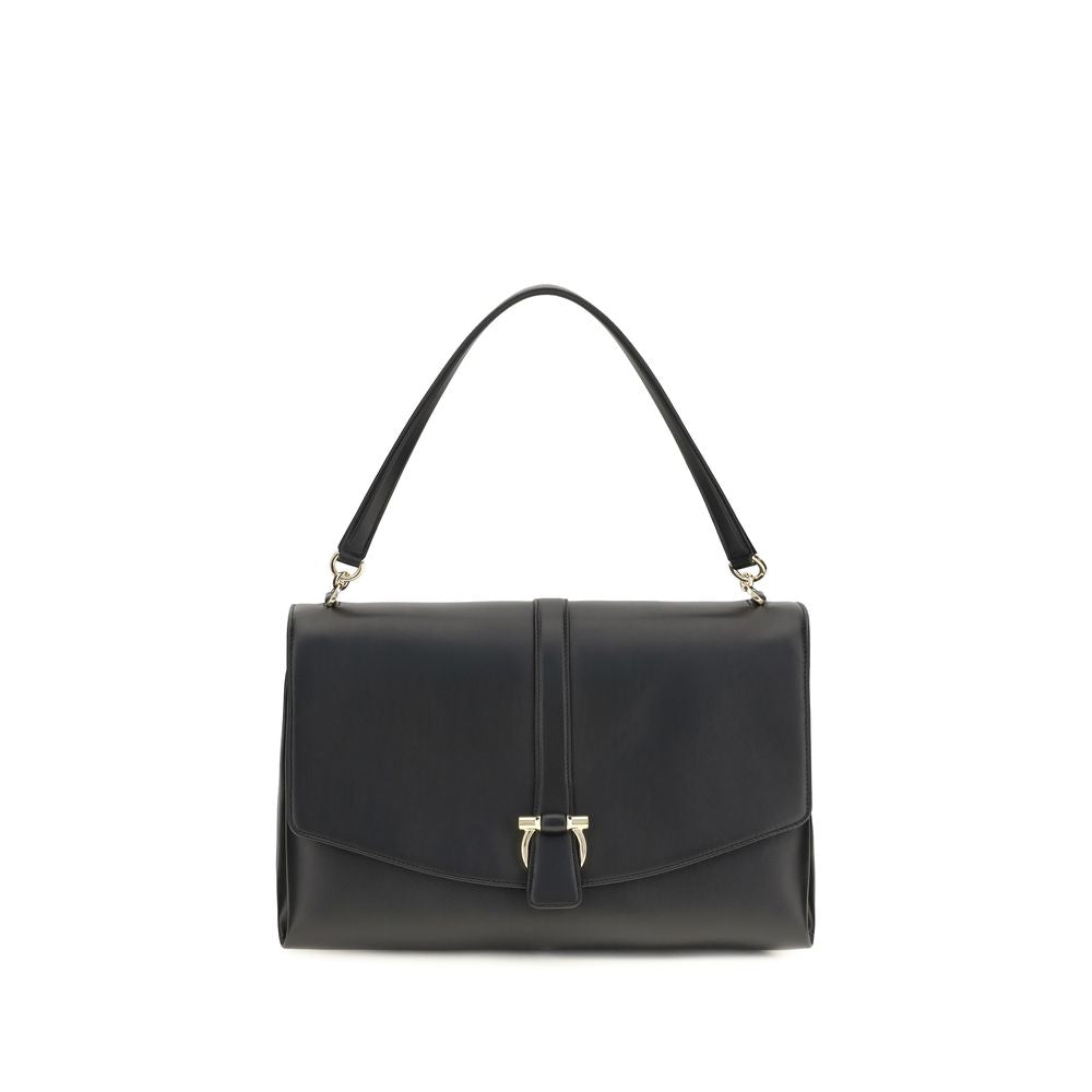 Ferragamo Black Calf Leather Bos Taurus Shoulder Bag | Regal Royce