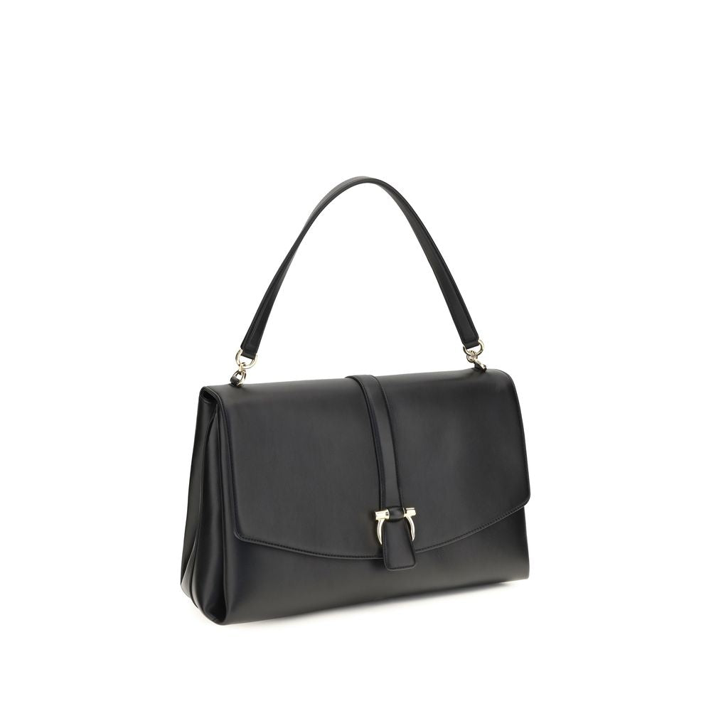 Ferragamo Black Calf Leather Bos Taurus Shoulder Bag | Regal Royce