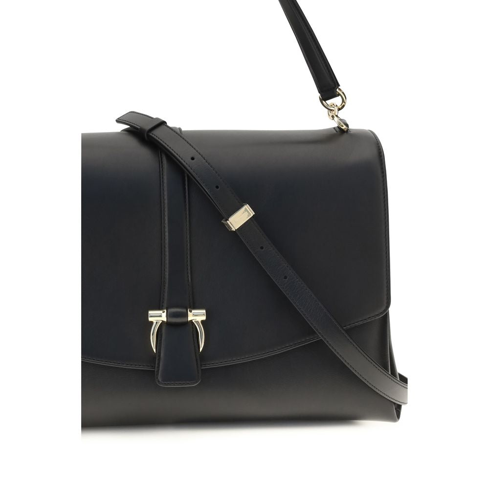 Ferragamo Black Calf Leather Bos Taurus Shoulder Bag | Regal Royce