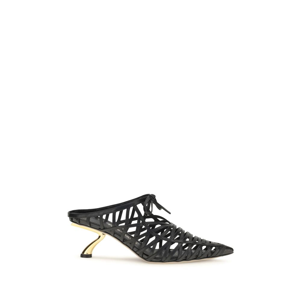 Ferragamo Black Calf Leather Bos Taurus Mules | Regal Royce