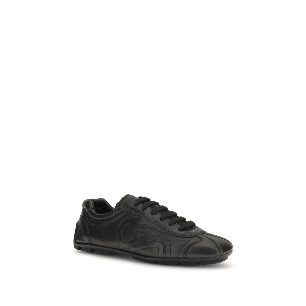 Prada Black Calf Leather Bos Taurus Low Top Sneakers | Regal Royce