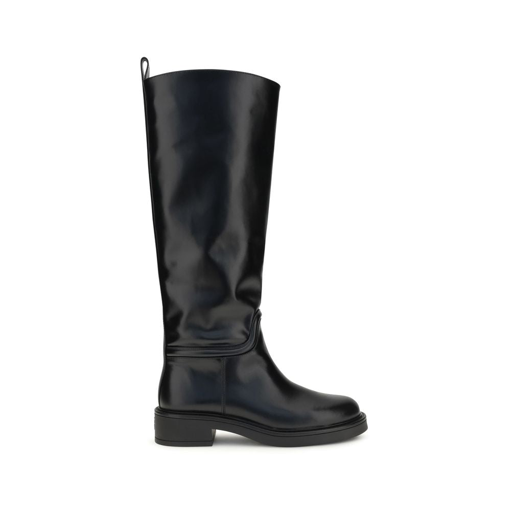 Stuart Weitzman Black Calf Leather Bos Taurus Flat Boots | Regal Royce