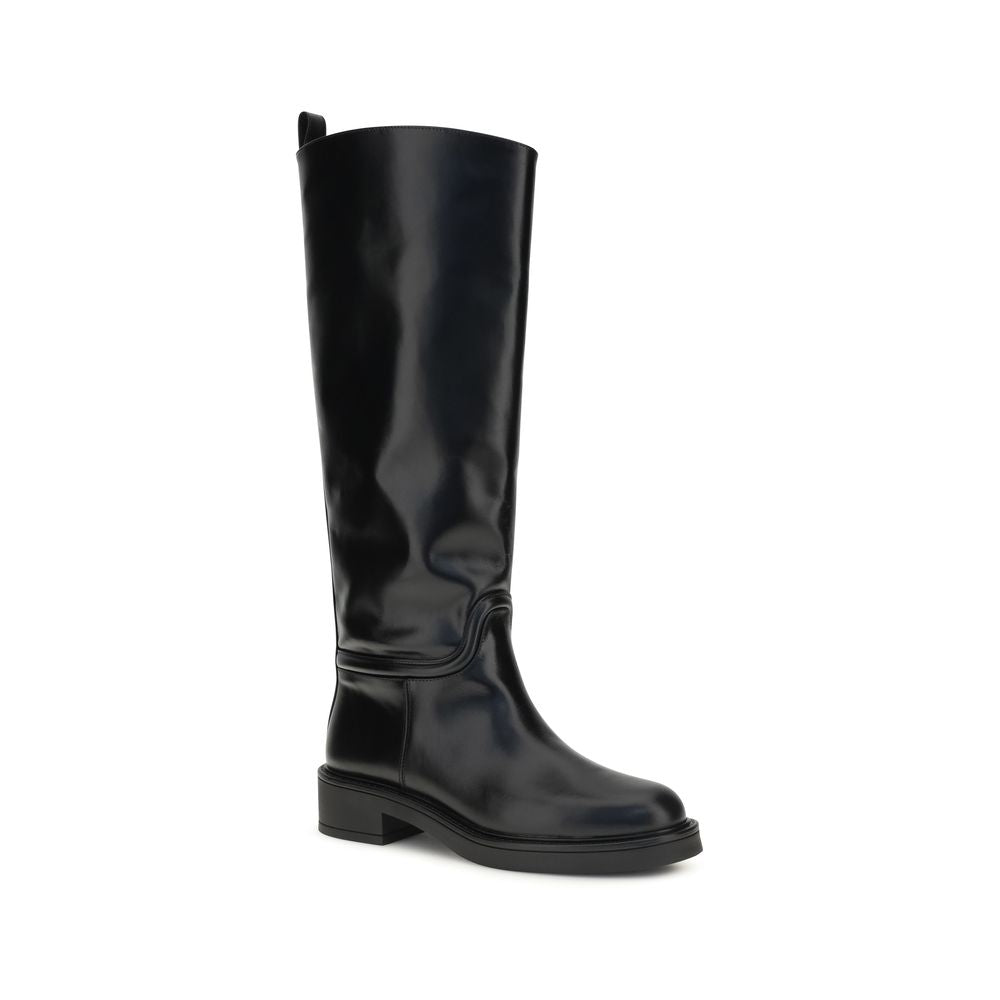Stuart Weitzman Black Calf Leather Bos Taurus Flat Boots | Regal Royce