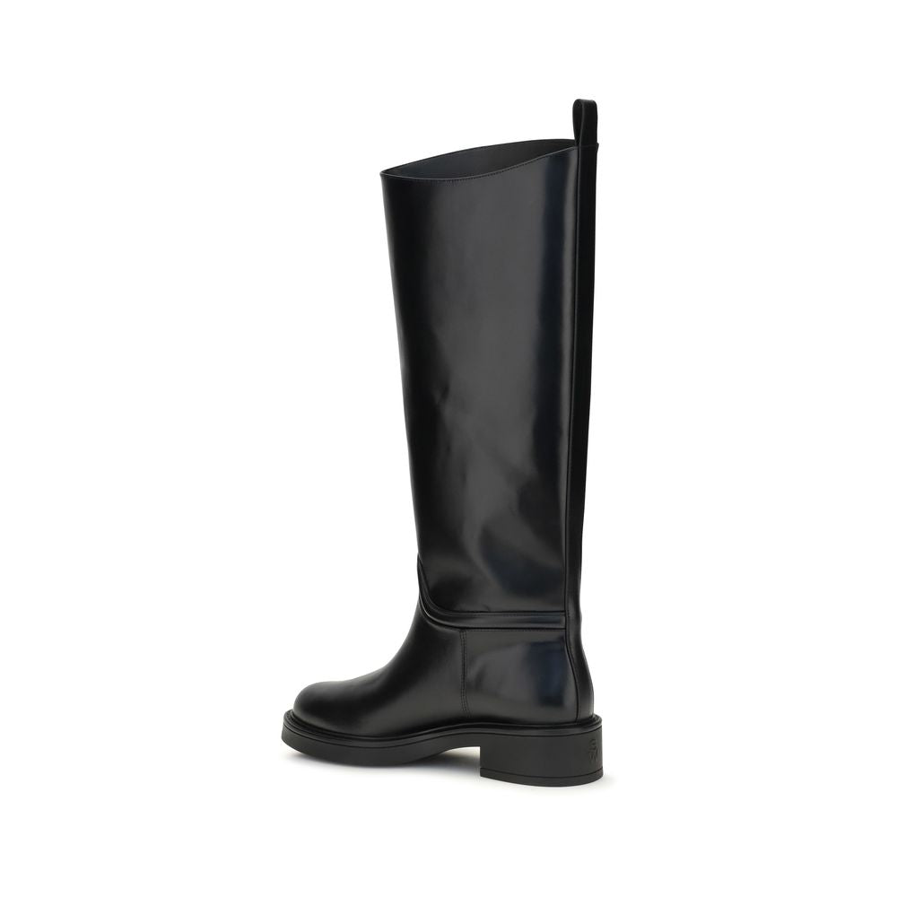 Stuart Weitzman Black Calf Leather Bos Taurus Flat Boots | Regal Royce