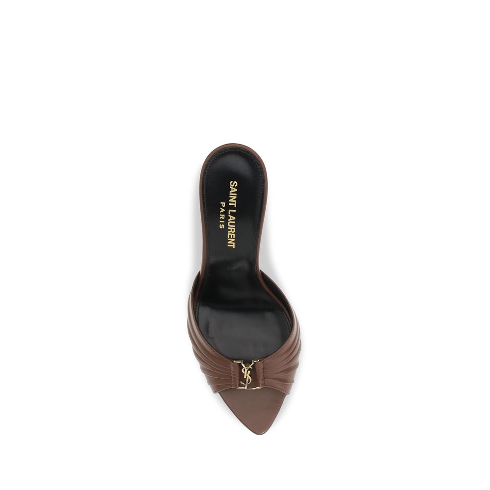 Saint Laurent Brown Calf Leather Bos Taurus Mules | Regal Royce